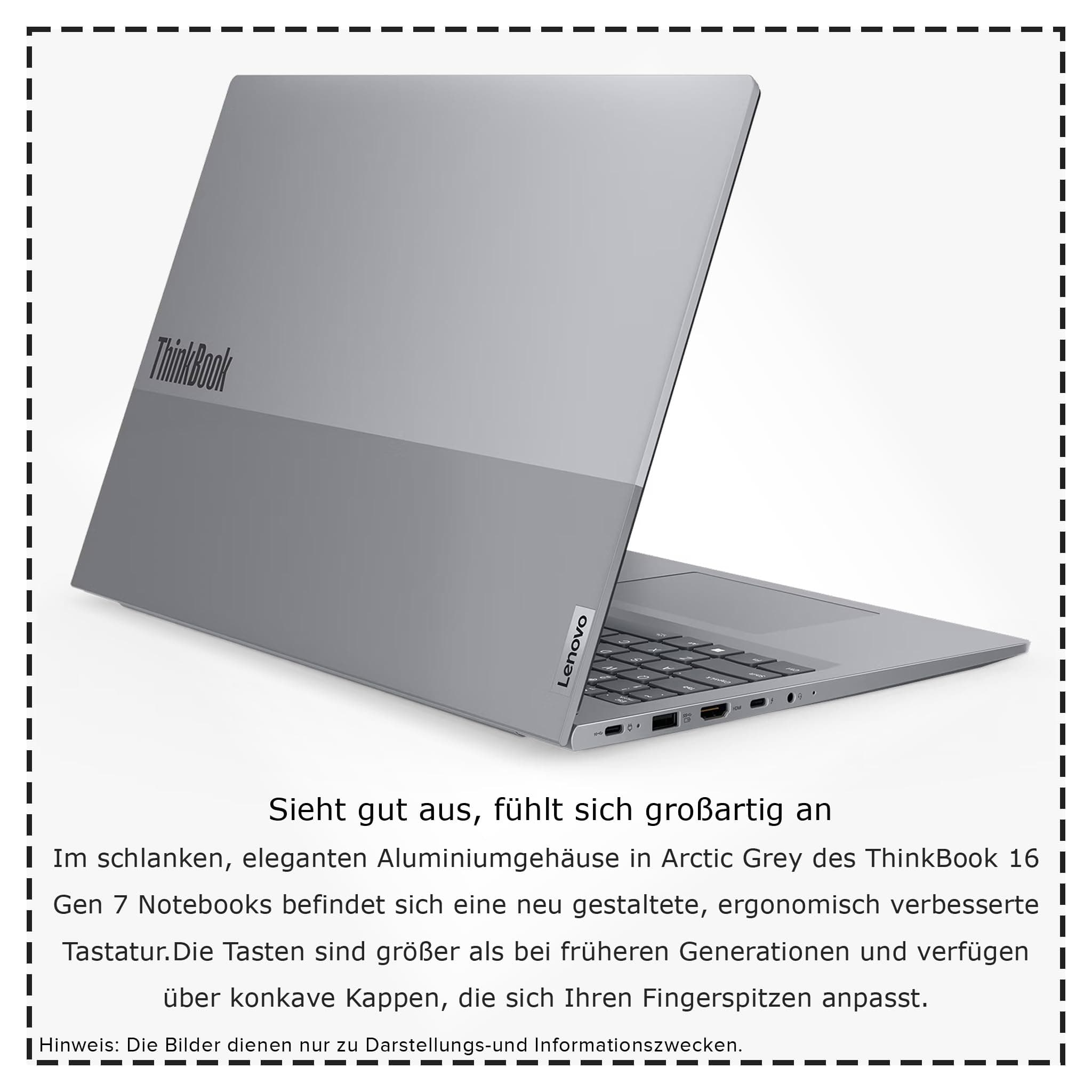 Lenovo ThinkBook 16 G7 ARP Business Laptop, AMD Ryzen 5-7535HS, 16 GB DDR5 RAM, 512 GB PCIe SSD, 16" WUXGA Display, AMD Radeon 660M Graphics, Deutsches Tastatur-Layout, Windows 11 Pro, Arctic Grey 16 GB RAM | 512 GB SSD Windows 11 Pro Bild 7