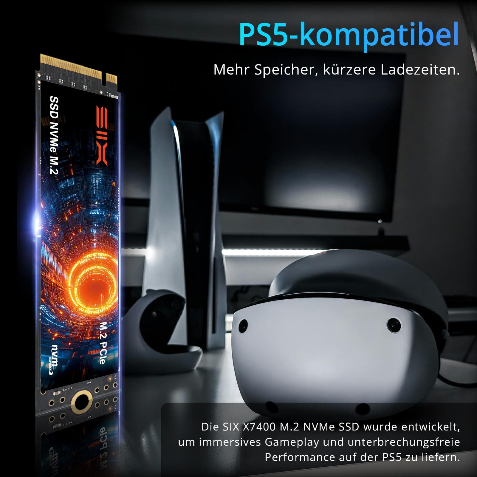 SIX NVME M.2 SSD PCIe 4.0-512GB 2280 ssd, Lesen bis zu 5.000MB/s für Gaming PS5 Speichererweiterung mit heatsink, Interne Solid-State-Laufwerk gen 4x4 für Laptop Desktop Bild 7