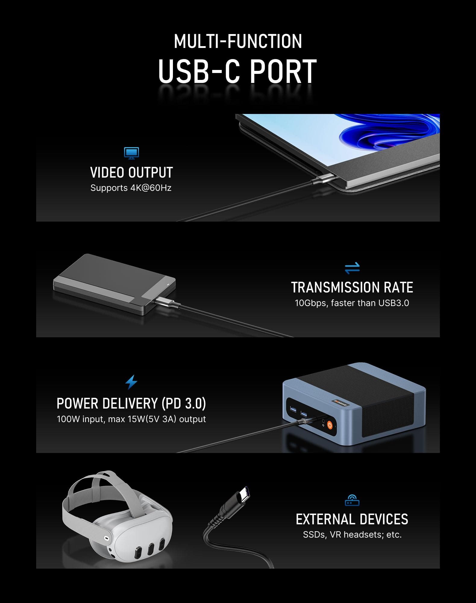 BOSGAME Mini-PC E5 mit AMD Ryzen 5300U, 16 GB DDR4 RAM 1TB SSD(64G+4TB), mini pc Win 11 Pro, Dual LAN, Triple-4K-Display, WiFi 5/BT 5.0, Ultra-leiser kompakter Desktop-PC, Homeoffice und Zuhause 5300U 16+1T Bild 7