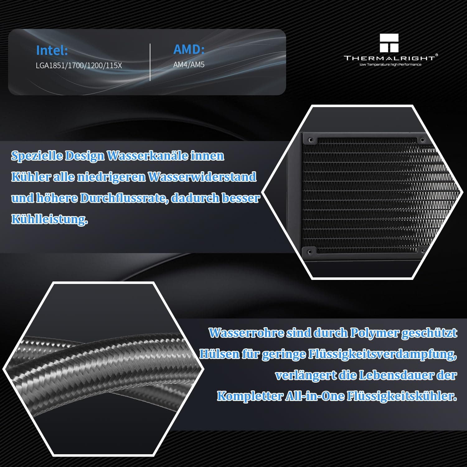 THERMALRIGHT Aqua Elite 240 ARGB Flüssig-CPU-Kühler, 240 Kühlreihen, 2 x 120mm PWM-Lüfter,für AM4/AM5, Intel LGA1150/1151/1155/1156/1200/1851/1700(Schwarz) Bild 4