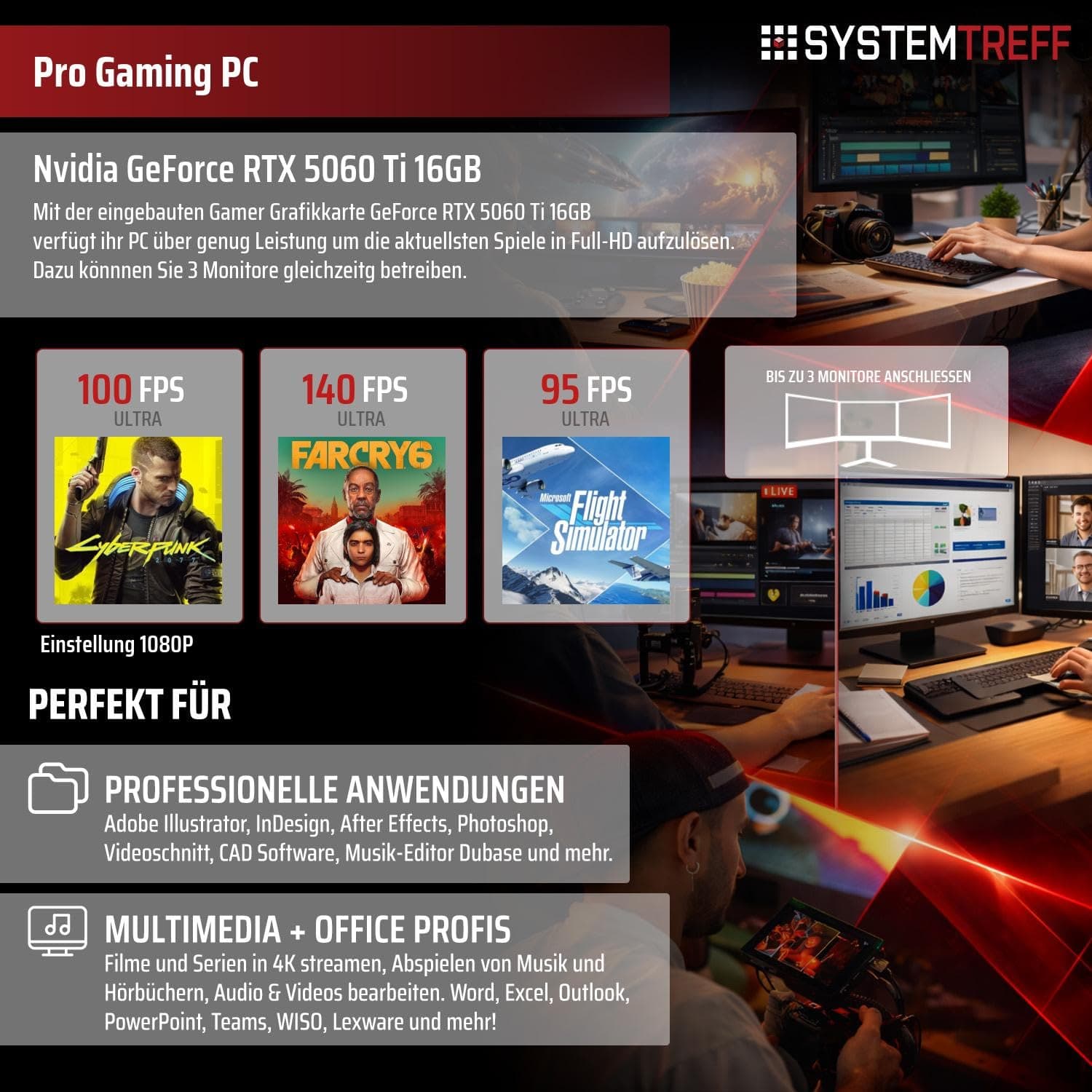 SYSTEMTREFF Gaming PC weiß Intel Core i7-12700 8x4.9GHz | Nvidia RTX 5060 Ti 16GB DX12 | 1TB M.2 NVMe | 16GB DDR5 RAM | Windows 11 | Desktop Computer Rechner für Gamer, Zocker & Streamer Bild 5