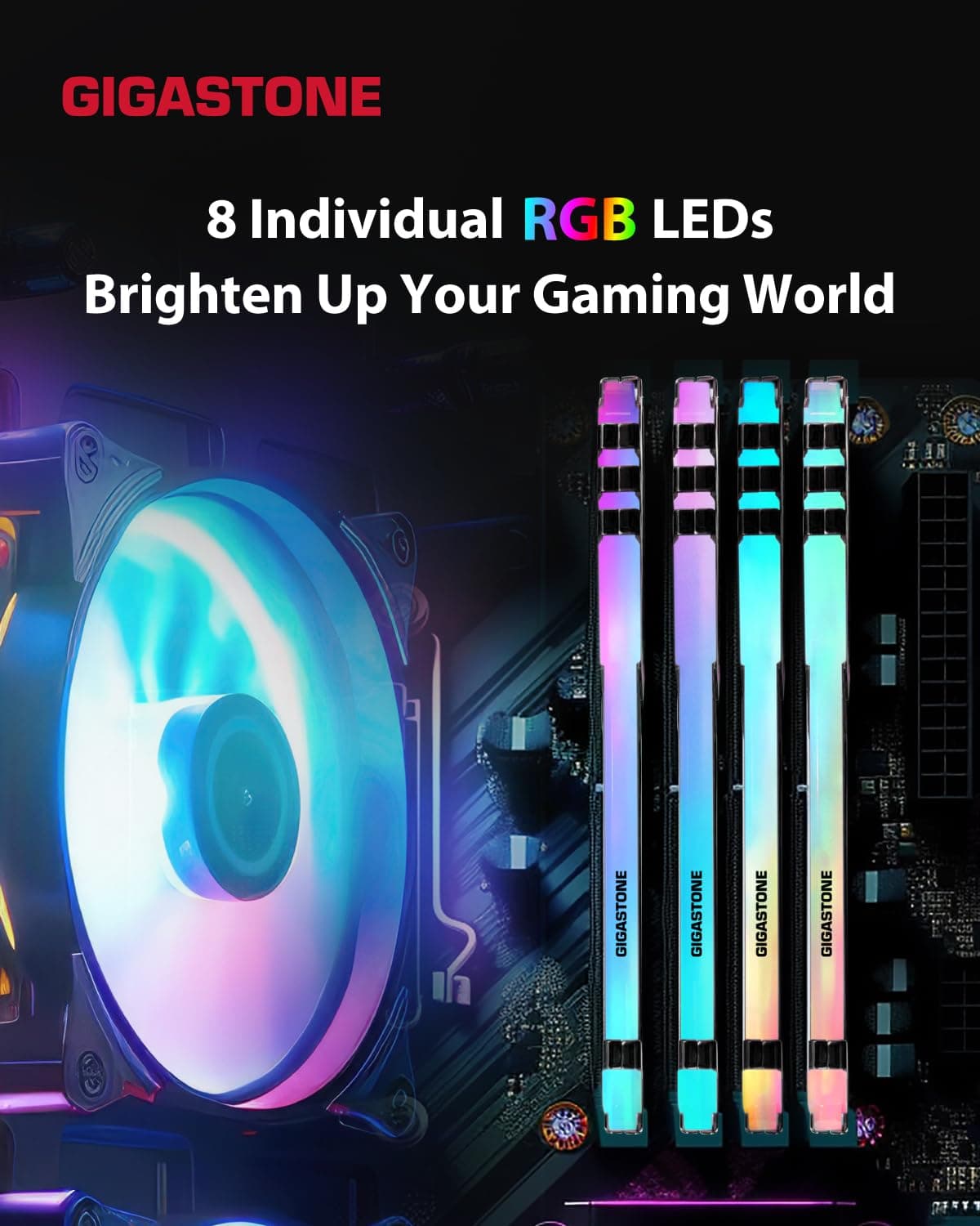【RGB DDR4 RAM】 GIGASTONE Game Turbo 32GB Kit(2x16GB) DDR4 3200MHz PC4-25600 CL16-18-18-40 Intel XMP 2.0 AMD Ryzen 1.35V UDIMM 288Pin Nicht-ECC ungepuffert Desktop Hochleistung Arbeitsspeicher-Schwarz Bild 5