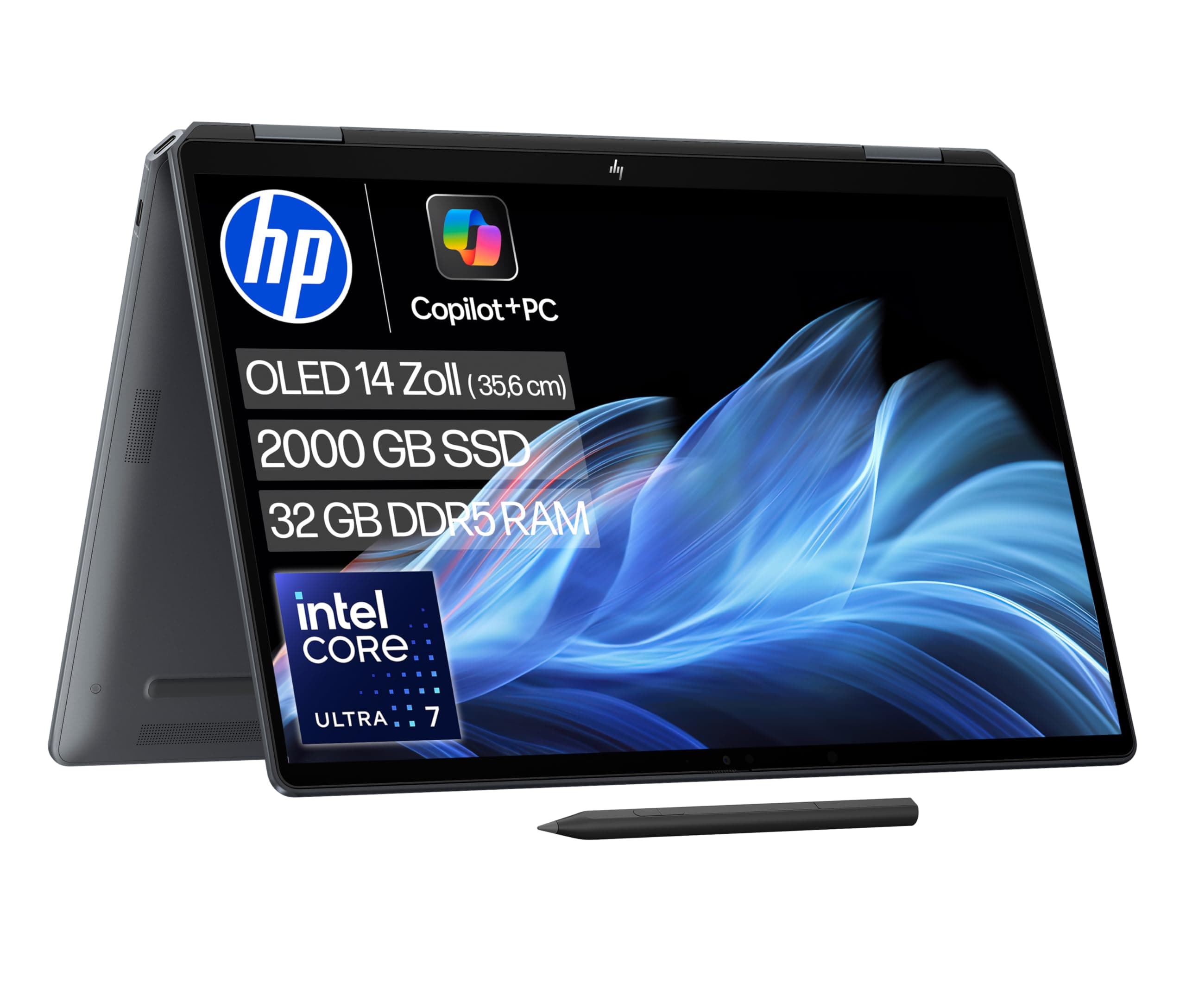 HP OmniBook Ultra Flip 2-in-1 Laptop (14" 2.8K OLED Touchscreen, Intel Core Ultra 7, Copilot+ PC, 16GB RAM, 1TB, Win11, QWERTZ) - Eclipse Gray Intel Core Ultra 7 258V Intel Arc Grafikkarte