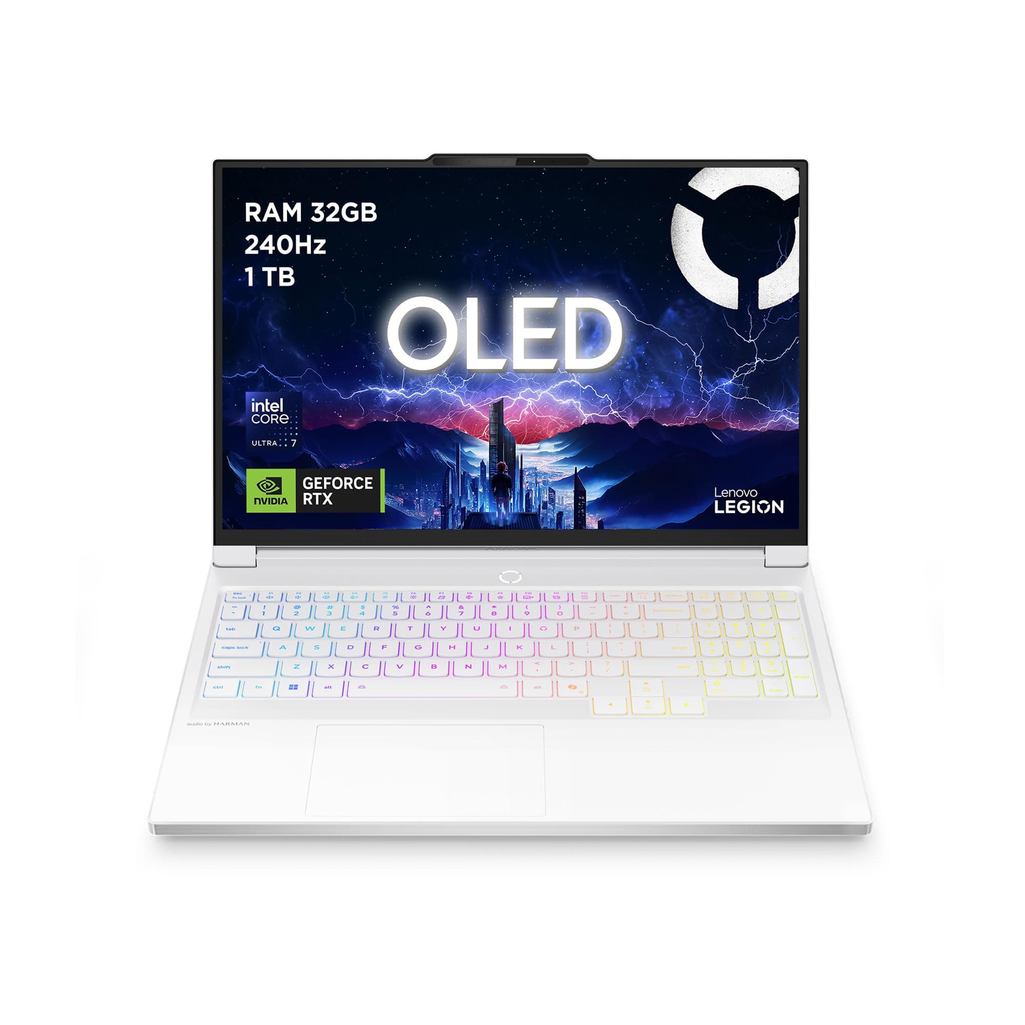 Lenovo Legion 7 Gaming Laptop - OLED Display WQXGA 16" 240Hz, Nvidia GeForce RTX 5060 8GB, Intel Core Ultra 7 255HX, 32GB RAM, SSD 1T, Windows 11 Home, Italienische RGB Tastatur - Glacier White