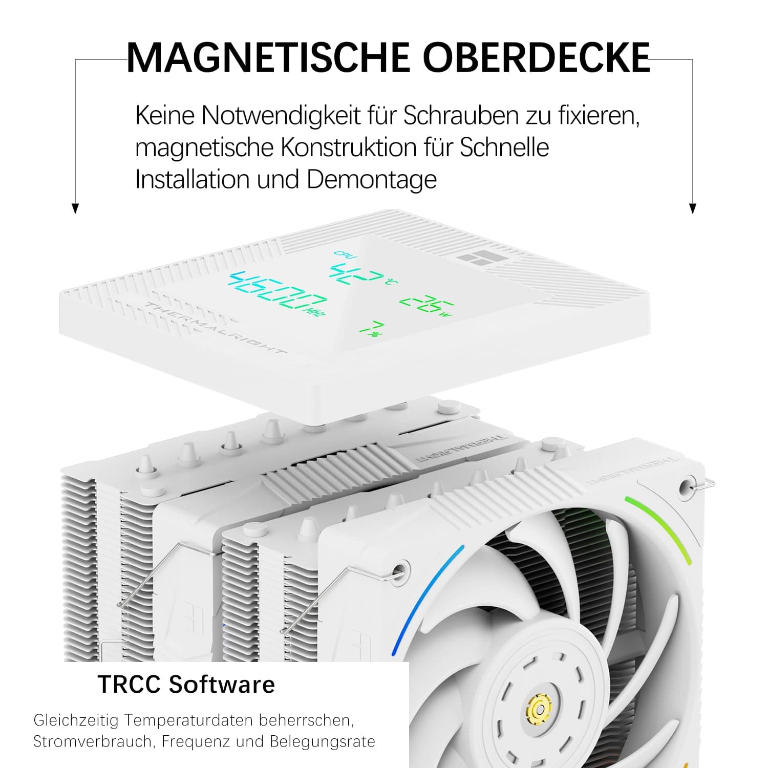 TR-Thermalright Phantom Spirit 120 Digital Snow CPU Kühler,Doppelturm mit 7 Wärmerohren,Dual PWM-Lüfter-2150U/min,Digital Display Board Top Cover, für AM5/AM4, Intel lga1851/1700/115x,Weiß Bild 7