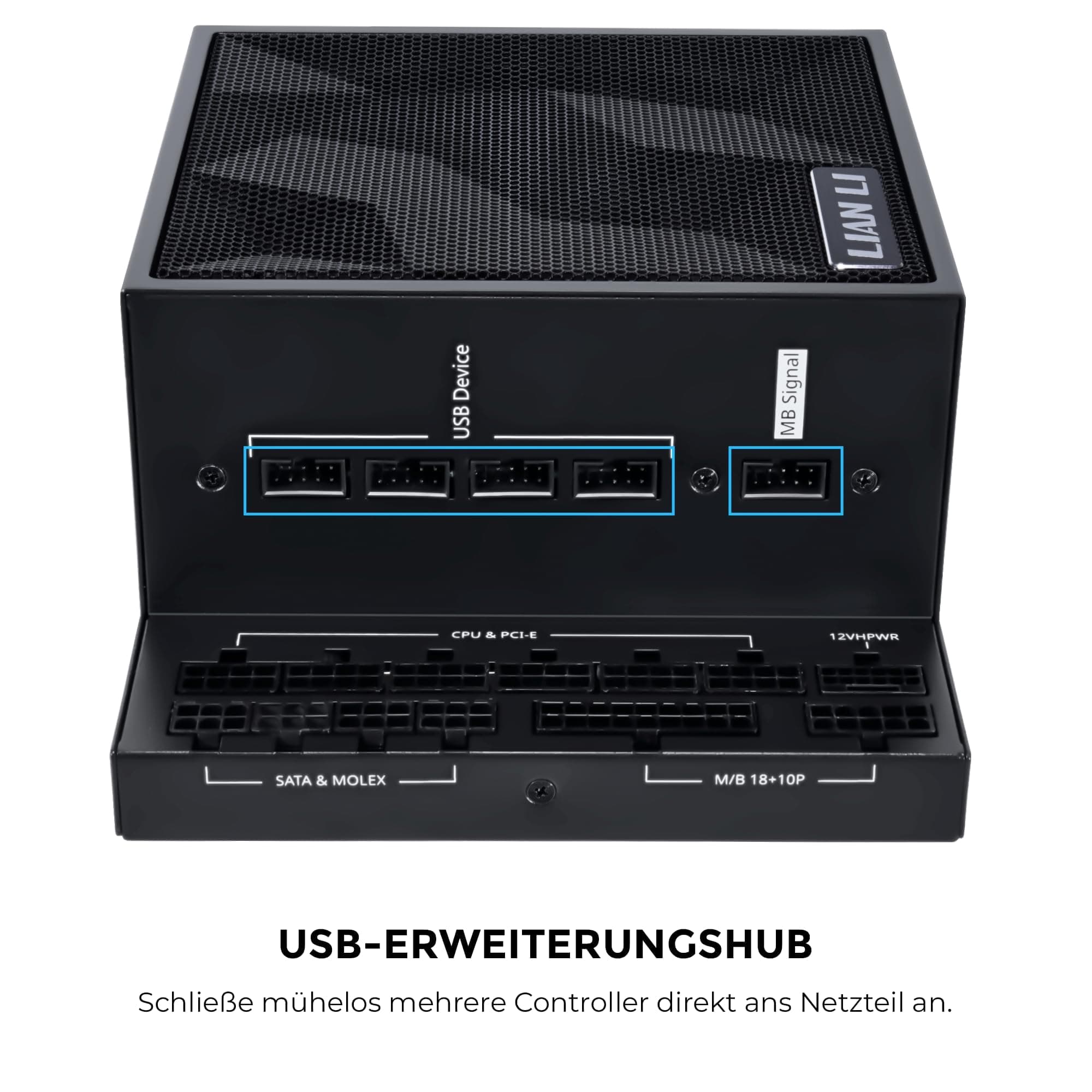 Lian Li Edge EG1000 PC Netzteil, 1000 Watt, PCIe 5.1, ATX 3.0 PSU | ATX 3.1, 80 Plus Platinum, modular, mit Sleeved Cable Kit, 12VHPWR für NVIDIA RTX, leiser Lüfter, integrierter USB Hub - Schwarz 1000W Black Bild 3