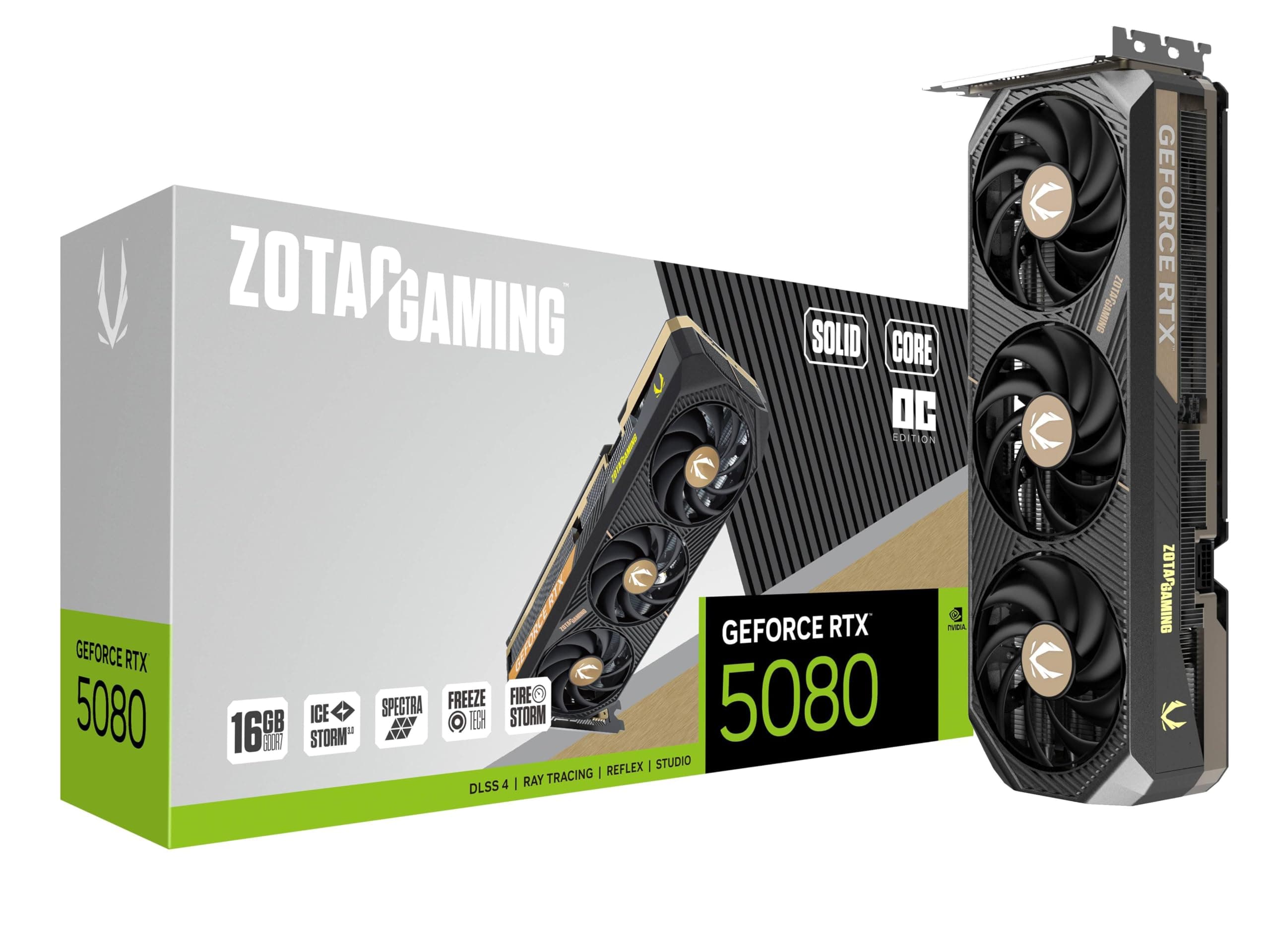 ZOTAC Gaming GeForce RTX 5080 Solid Core OC DLSS 4 16GB GDDR7 256-bit 30Gbps PCIE 5.0 Gaming Grafikkarte, IceStorm 3.0 Advanced Cooling, Spectra RGB Lighting, ZT-B50800J2-10A