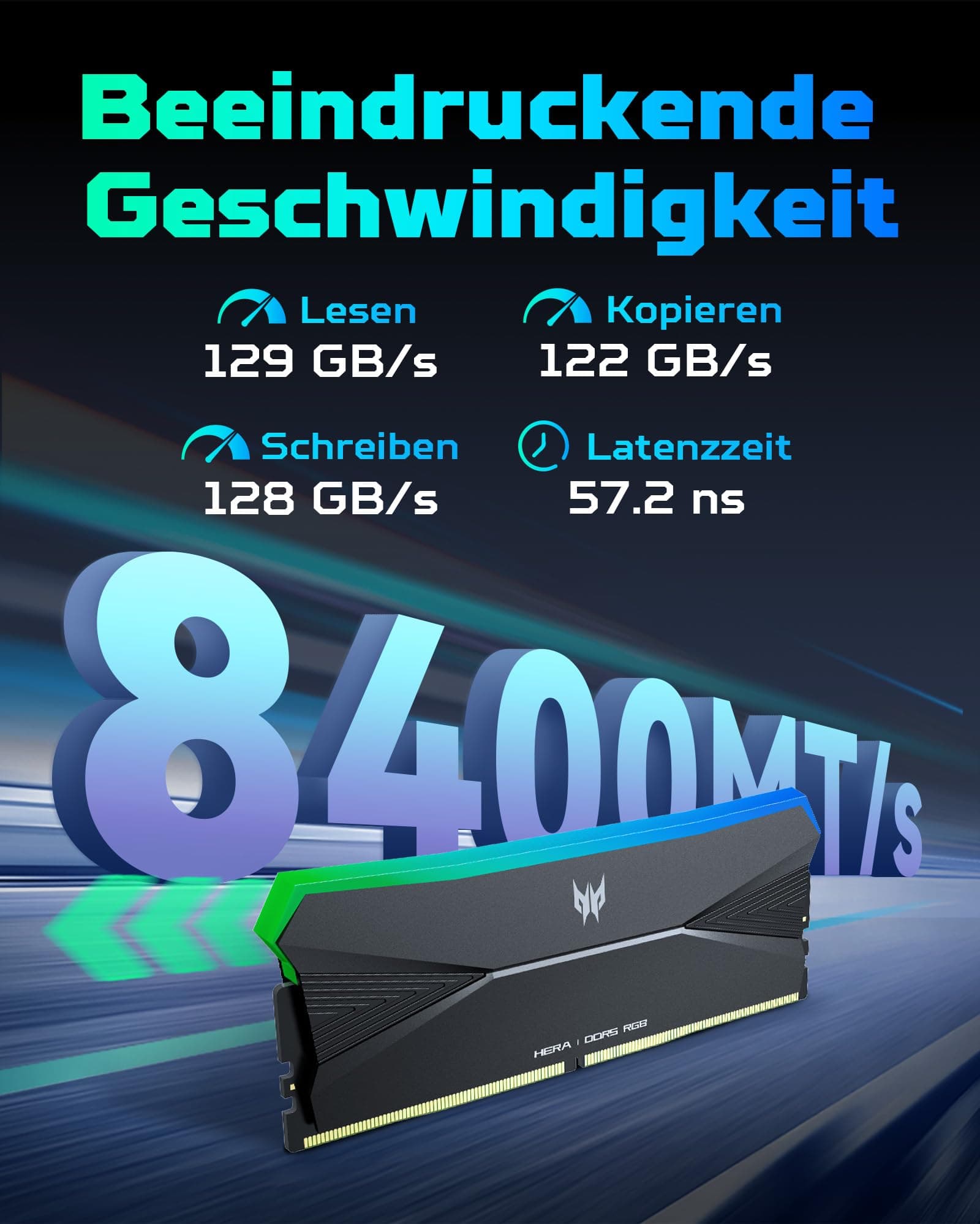 Acer Predator Hera DDR5 RGB RAM 32GB (16GBx2) bis zu 6400MHz CL32 - Unterstützt Intel XMP 3.0 & AMD EXPO - PC Computer Gaming Arbeitsspeicher - Schwarz 32GB (16GBx2) 6400MHz CL32 Schwarz Bild 5