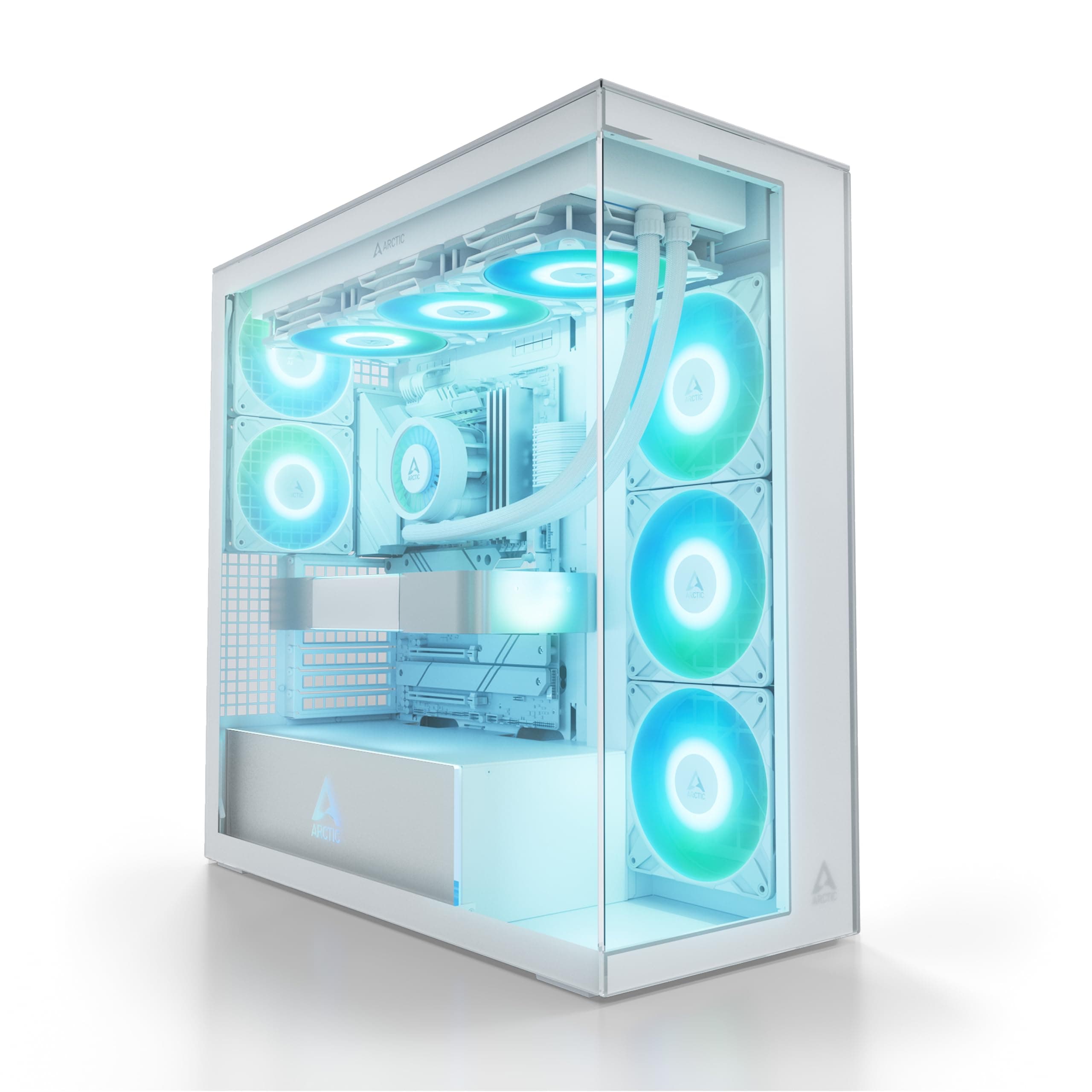 ARCTIC Xtender White (Clear Glass) - PC-Gehäuse, Gehärtetes Panorama-Glas, 2X 420 mm Radiator Support, Full Tower, Big Tower, E-ATX, 5X A-RGB Lüfter vormontiert - Weiß white clear Bild 2