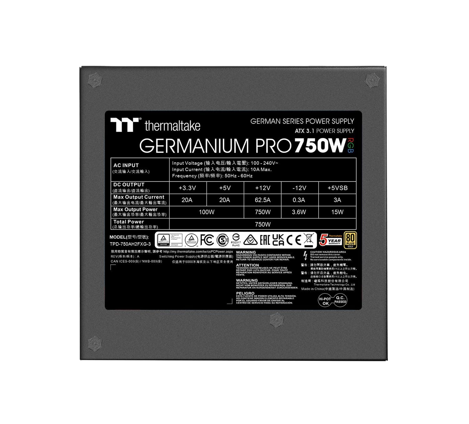 Thermaltake Germanium Pro RGB 750W Netzteil | ATX 3.1 | 80 Plus Gold | vollmodular | PCIe 5.1 12V-2x6 (12+4) | ARGB Lüfter 7 Farben | Smart Zero Fan | 5 Jahre Garantie 750 Watt Bild 4