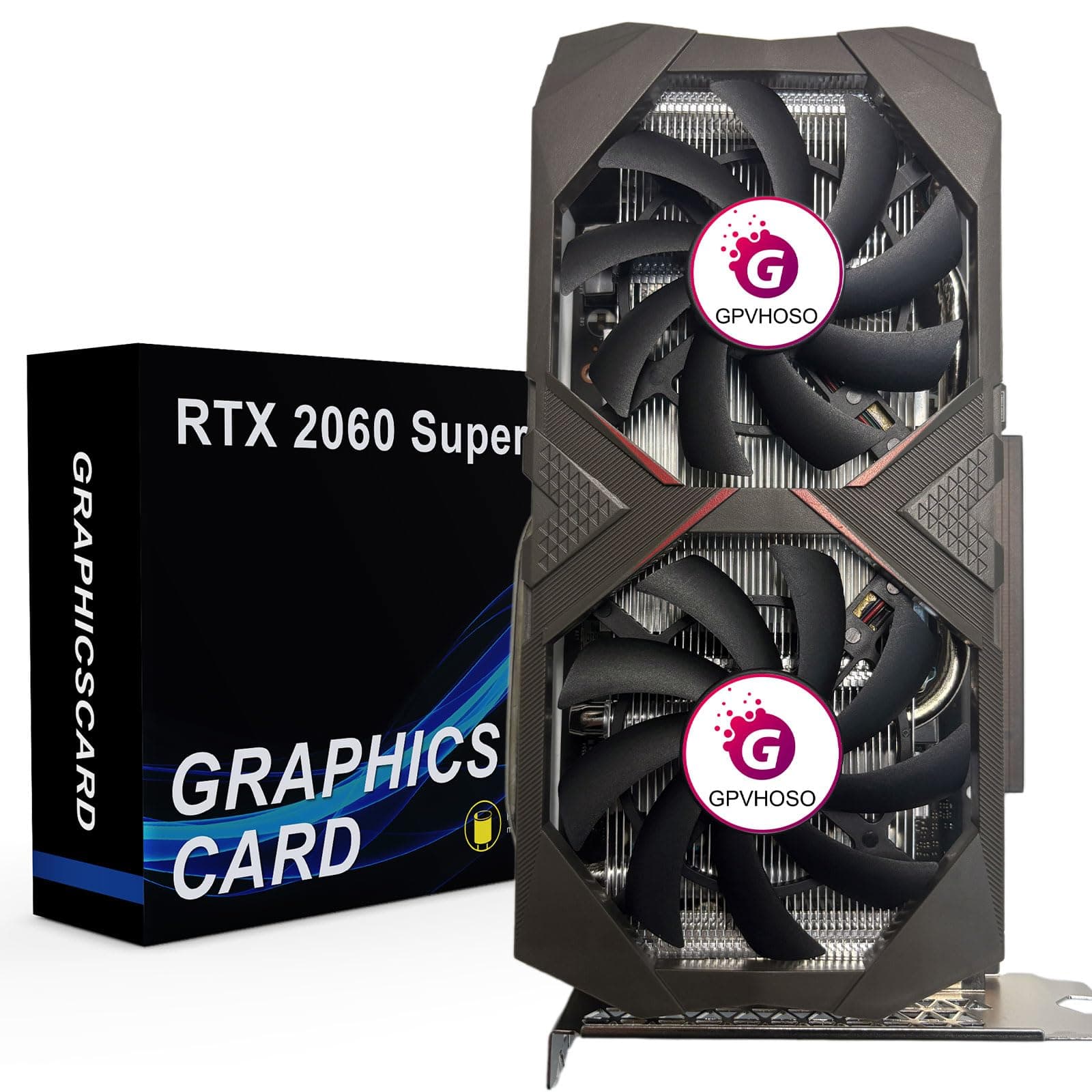 GPVHOSO RTX 2060 Super 8GB Grafikkarte 256Bit GDDR6 Grafikkarte mit Ray Tracing, Dual Fans, PCI Express x 16 3.0 HDMI Display Port DVI, Unterstützt bis zu 8K für Creative Work PC Gaming Office