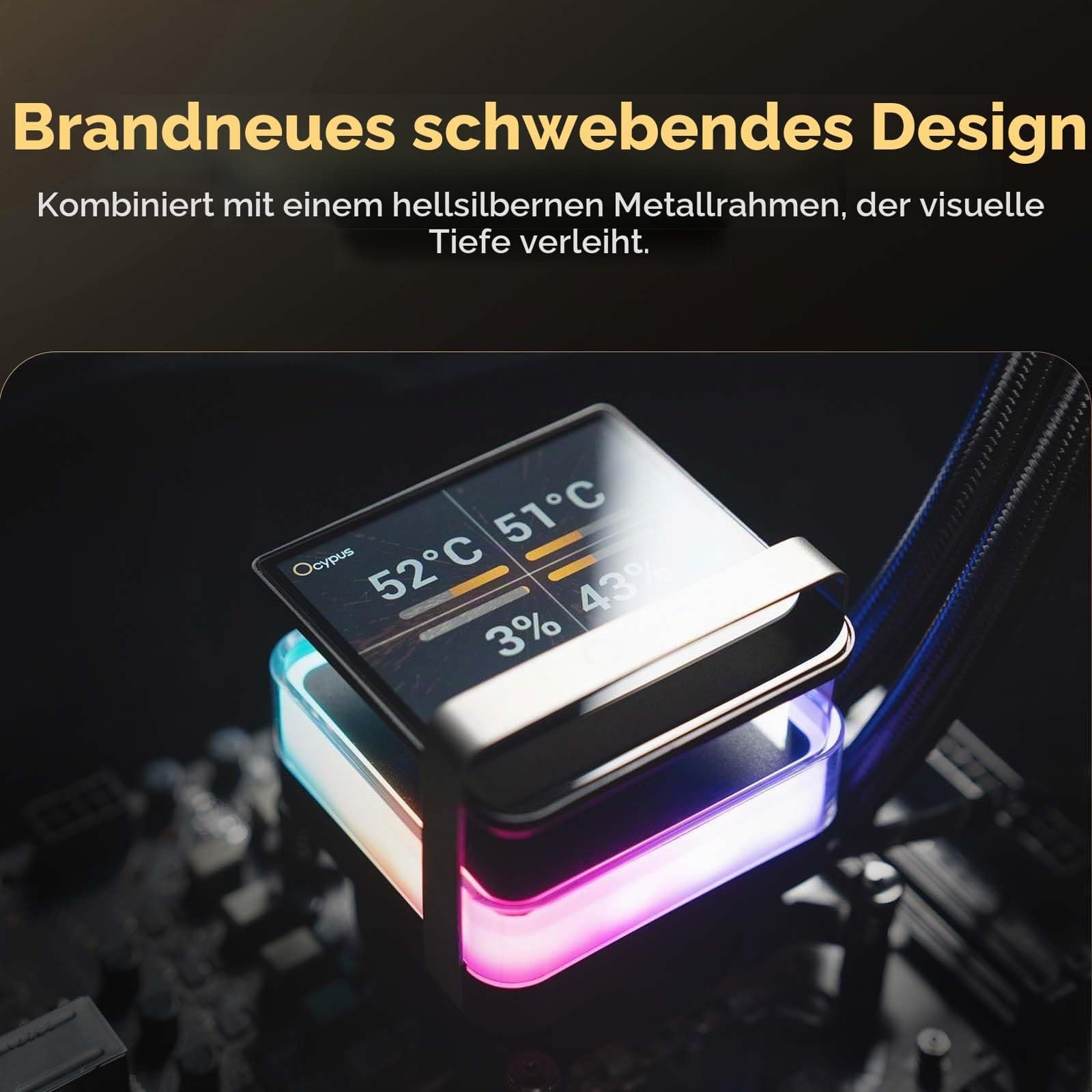 Sigma PRO L36 BK Aio Wasserkühlung 360mm,CPU Kühler,Ultra Schmaler Rahmen 3,5" IPS Display,640×480px,Schwebendes ARGB Design,Magnetisch Pump, FDB Lager,PWM Lüfter, für Intel&AMD Plattformen Sigma L36 PRO BK Bild 6