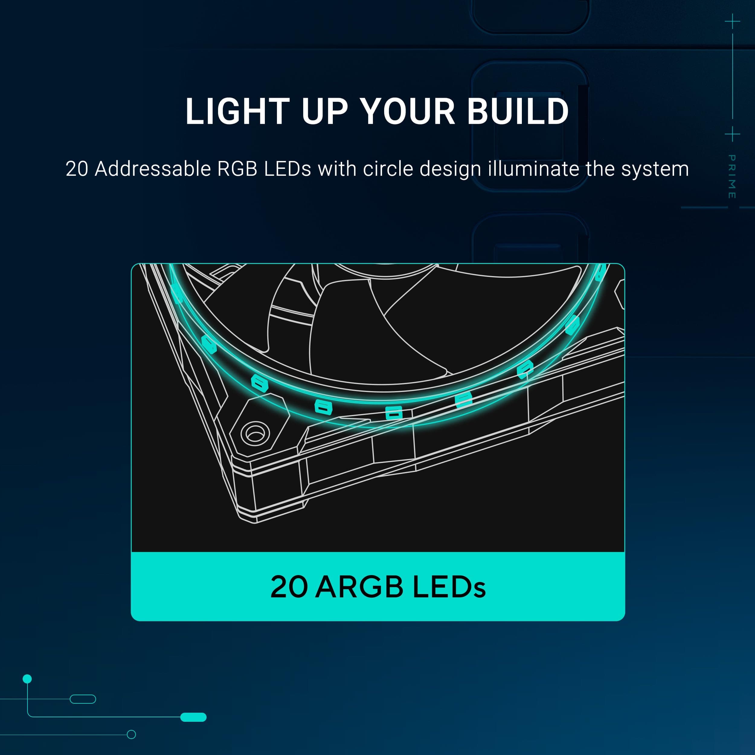 ASUS Prime MR120 White ARGB Reverse-Gehäuselüfter Single (beidseitige Beleuchtung, 20 adressierbare RGB-LEDs, 28 mm Rahmen, PWM-Steuerung, Lüfterdrehzahl 1600 U/min, 23dB(A) Lärmpegel, 58 CFM, Weiß) Bild 5
