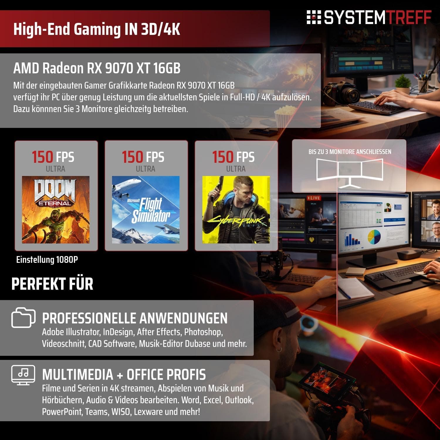 SYSTEMTREFF High-End Gaming PC Intel Core Ultra 9 285K 8x5.7GHz | AMD Radeon RX 9070 XT 16GB DX12 | 2TB M.2 NVMe | 32GB DDR5 RAM | Windows 11 | Desktop Computer Rechner für Gamer, Zocker & Streamer Bild 5