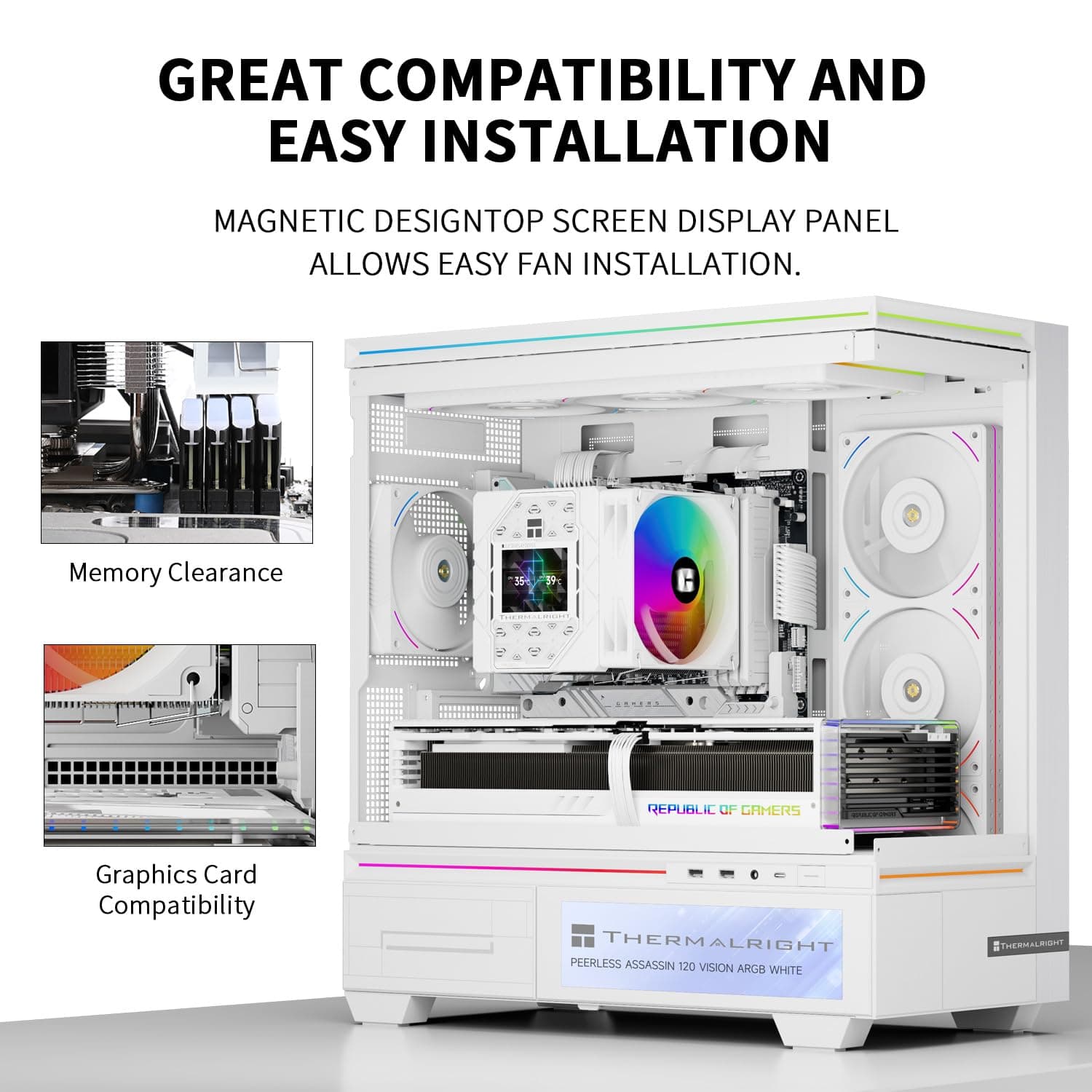 Thermalright Peerless Assassin 120 Vision ARGB CPU-Kühler, PC-Kühlung, 6 Heatpipes, 7,1 cm (2,8 Zoll) magnetisches Display mit 320 x 240 Auflösung, für AM4/AM5 und Intel LGA1700/1851, Weiß Bild 7