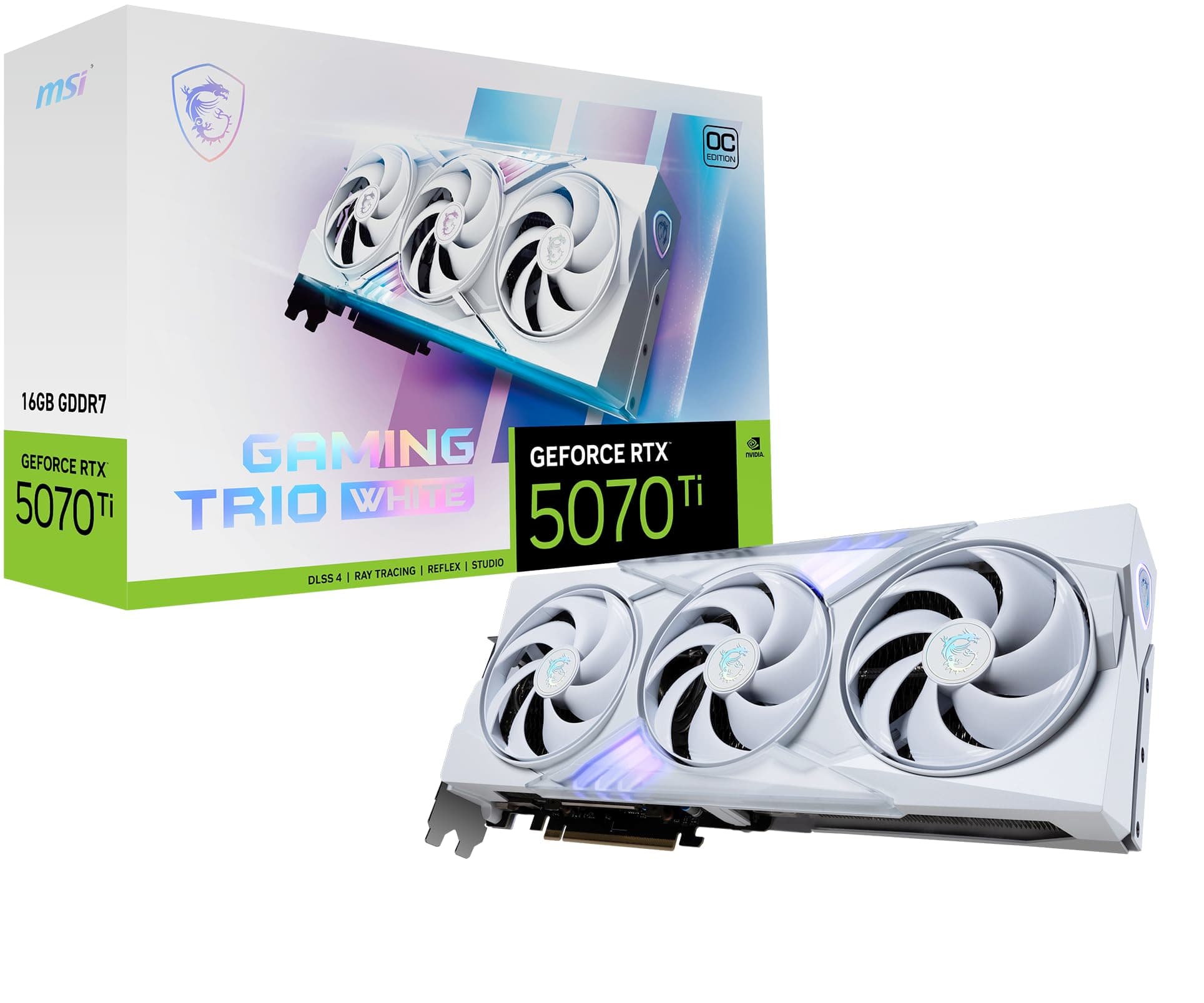 GeForce RTX 5070 Ti 16G Gaming Trio OC White — 16GB GDDR7 (28Gbps/256-bit), PCIe 5, Boost: 2572 MHz, HDMI 2.1b, DisplayPort 2.1b Bild 2