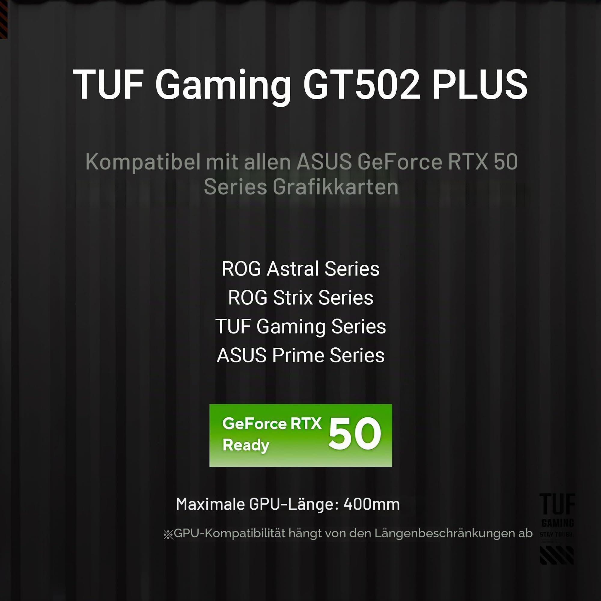 ASUS TUF Gaming GT502 PLUS TG Black modulares PC Gehäuse (Zweikammer-Gehäuse, bis zu drei Positionen für 360-mm-Radiatoren oder bis zu dreizehn 120-mm-Lüfter, Glasscheiben Panoramablick, schwarz) Bild 5