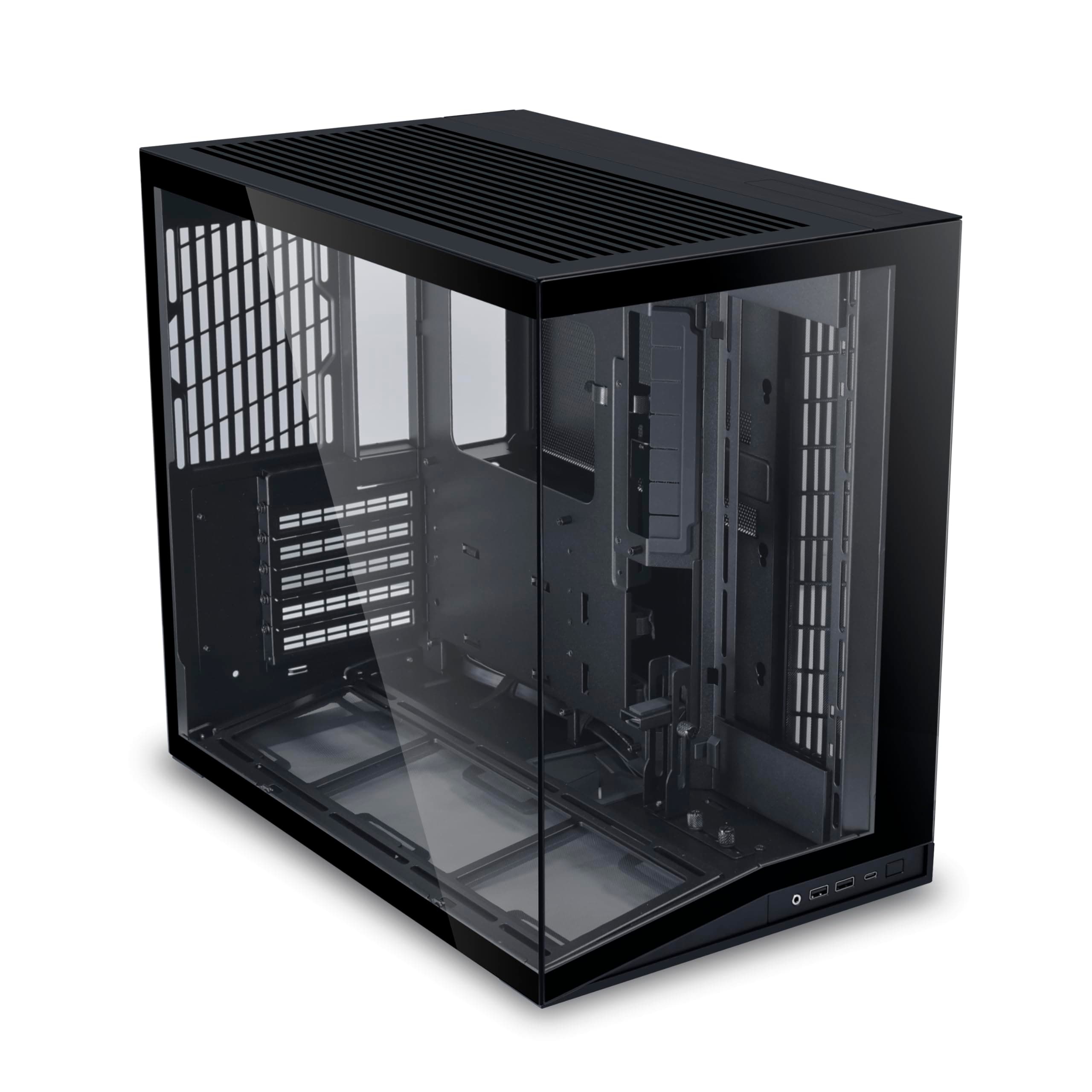 LIAN LI O11D MINI V2 | Kompaktes ATX Mid-Tower Airflow Computergehäuse | Panoramablick | Voll belüfteter Luftstrom | Einstellbarer I/O | Säulenlos | Kabelmanagement | Schwarz (O11DMIV2X) Schwarz Ohne Lüfter