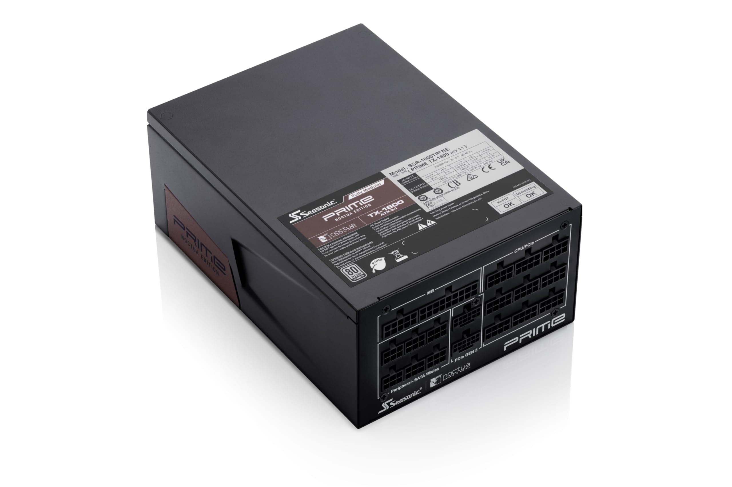 Seasonic Prime TX-1600 Noctua Edition, Ultra-Leises, Vollmodulares 1600W ATX 3.1 PC-Netzteil mit 80 Plus Titanium Effizienz (Schwarz/Braun) mit DE/EU Kaltgerätekabel Bild 3