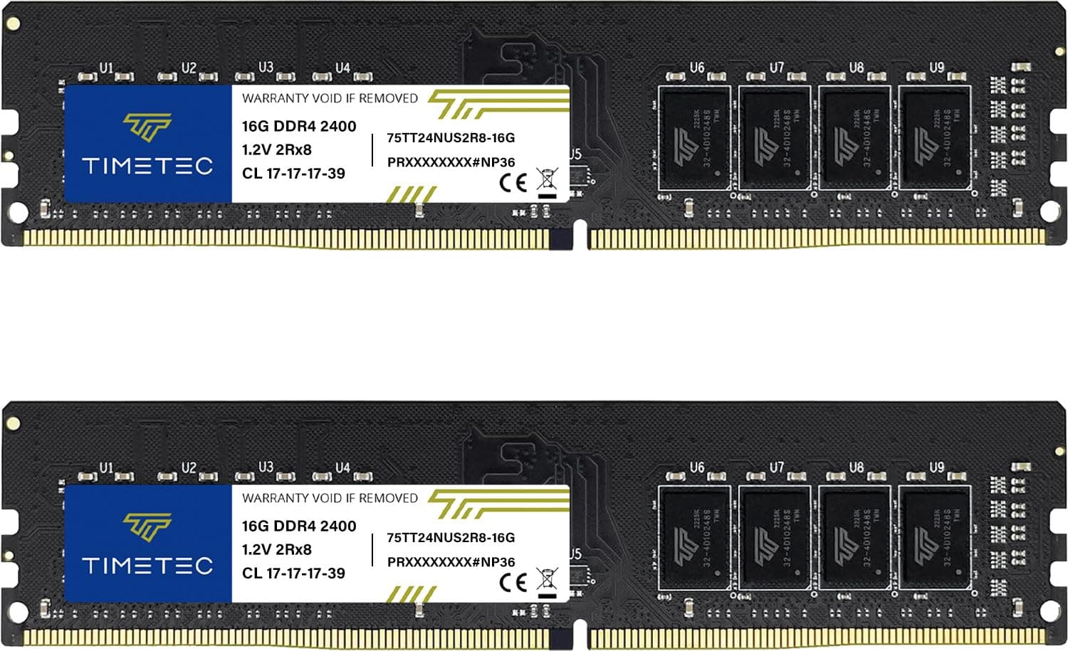 Timetec Premium 32 GB KIT (2x16 GB) DDR4 2400 MHz (PC4-2400T) PC4-19200 UDIMM für Desktop-PCs – Non-ECC Unbuffered, 288-Pin, 1,2 V, CL17 DIMM-Speichermodul Dual Rank 32GB KIT(2x16GB) Premium Bild 2