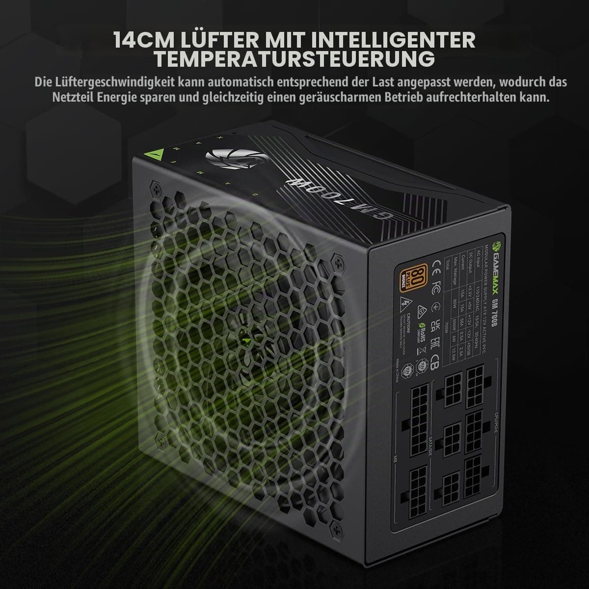 GAMEMAX GM 700B Netzteil PC 700W, Vollmodular, 80Plus Bronze, Active PFC & DC-to-DC, ATX Single 12V Rail, 140mm Lüfter, Hochwertige Kondensatoren, 7 Schutzfunktionen, 5 Jahre Garantie, Schwarz Bild 5