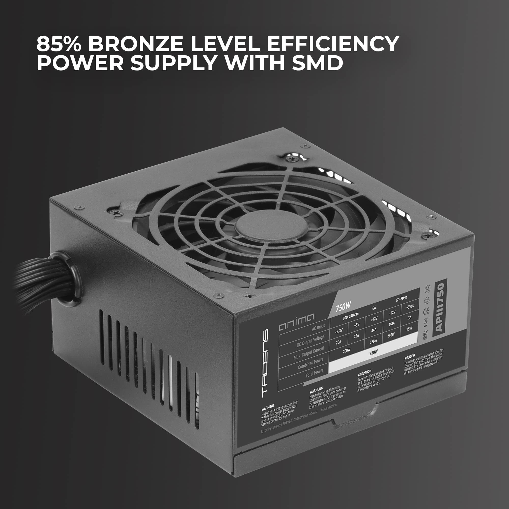 Tacens Anima APIII750, Netzteil PC ATX 750W, SMD und DC-DC Technologien, 85% Wirkungsgrad 12V, Ultraleiser 12cm-Lüfter, Extralange Flachkabel, Schwarz Bild 3