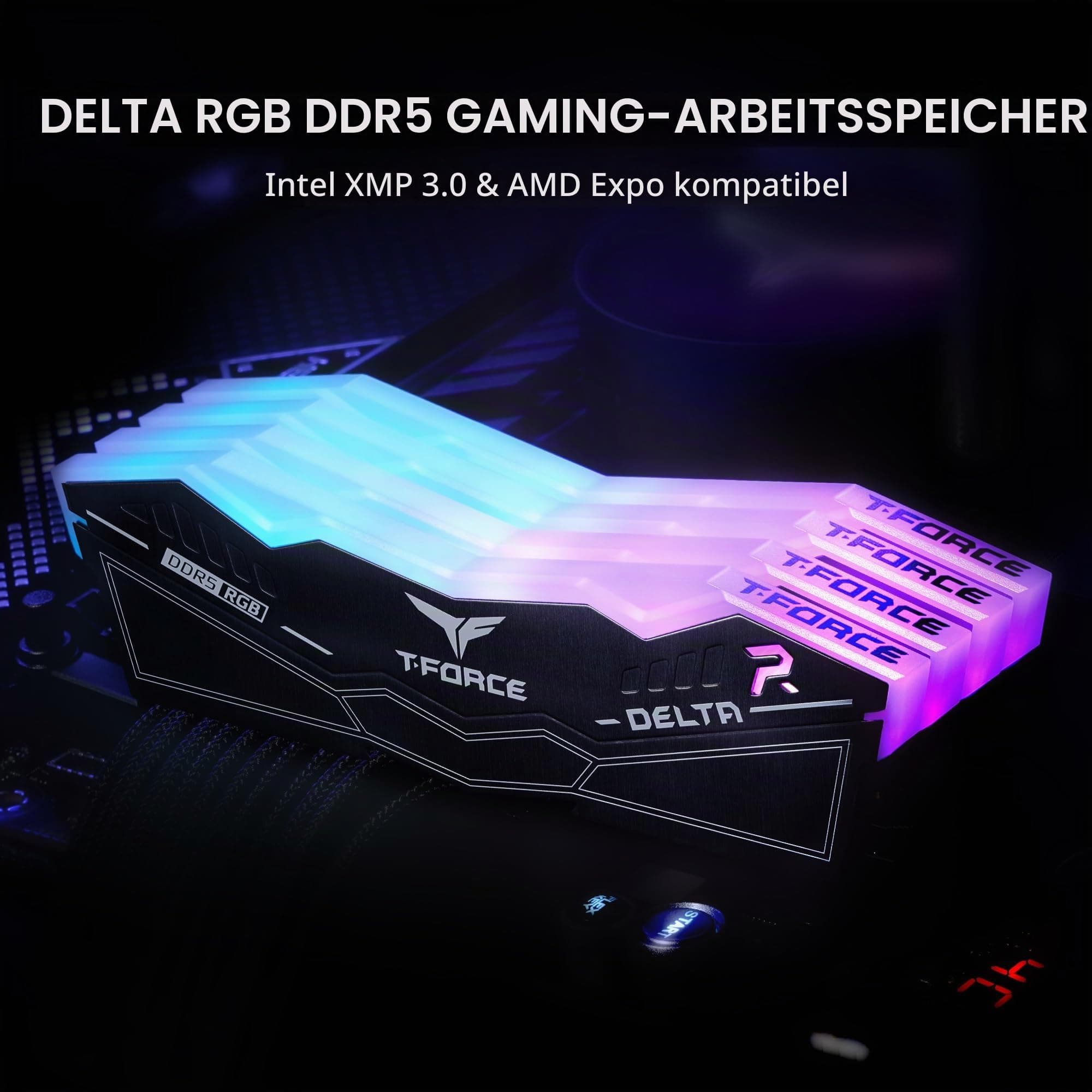 TEAMGROUP T-Force Delta RGB DDR5 32GB Kit (2x16GB) 6400MHz (PC5-51200) CL40 Desktop-Speichermodul RAM (Schwarz) für Z690 - FF3D532G6400HC40BDC01 32GB (16GBx2) - 6400MHz C40 DDR5 6400MHz 40-40-40-84 Schwarz Bild 3