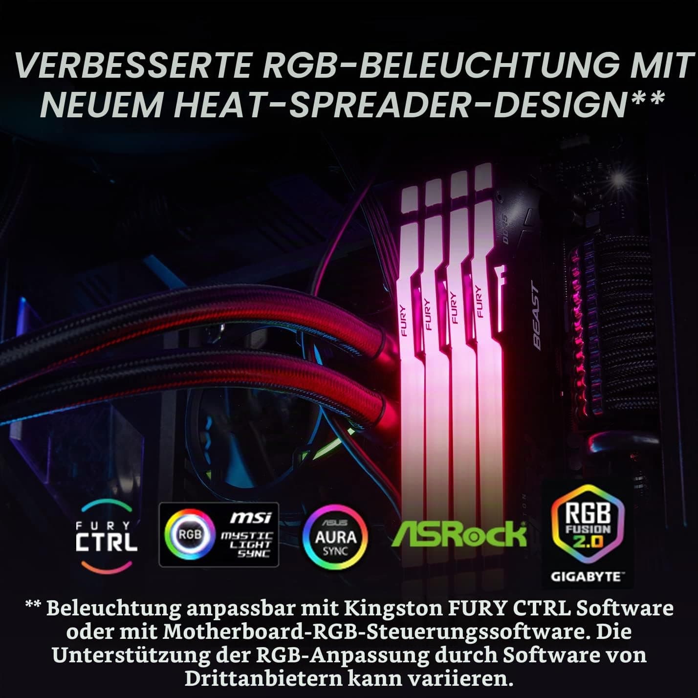 Kingston FURY Beast Schwarz RGB EXPO 64GB (2x32GB) 6000MT/s DDR5 CL36 DIMM Desktop Gaming Speicher Kit mit 2 - KF560C36BBEAK2-64 Schwarz 64GB Kit mit 2 AMD EXPO-Intel XMP Bild 5