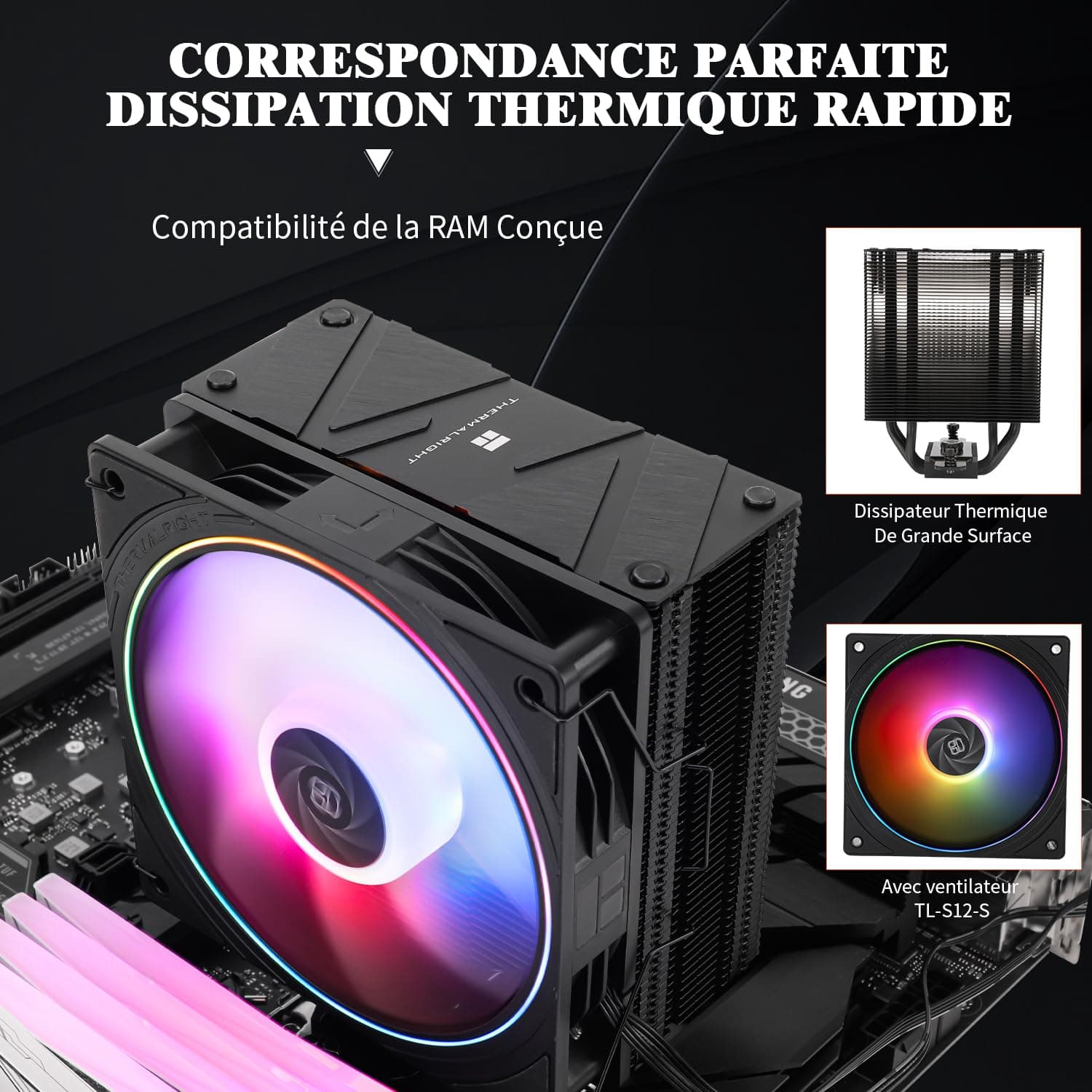 TR Assassin Spirit 120 EVO Schwarz, 120 mm PWM Quiet Fan ARGB CPU-Kühler, unterstützt Intel LGA1700/1150/1151/1200, AMD AM4/AM5, Goldkühler Bild 5