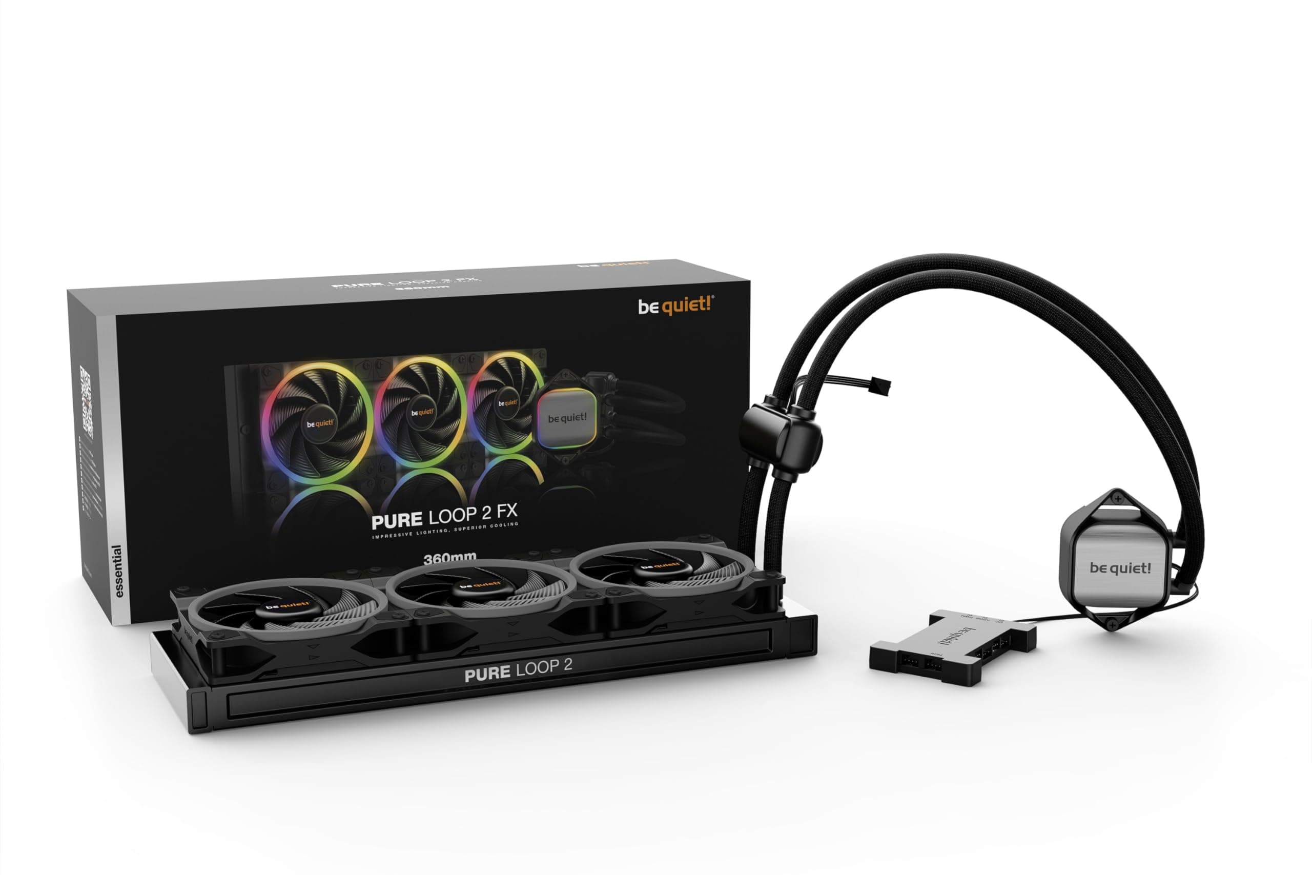 be quiet! Pure Loop 2 FX 360mm, All-in-One Wasserkühlung, 3 Light Wings 120mm PWM high-speed Lüfter, 18 ARGB-LEDs, beleuchteter Kühlblock, ARGB-PWM-Hub, BW015 Bild 3