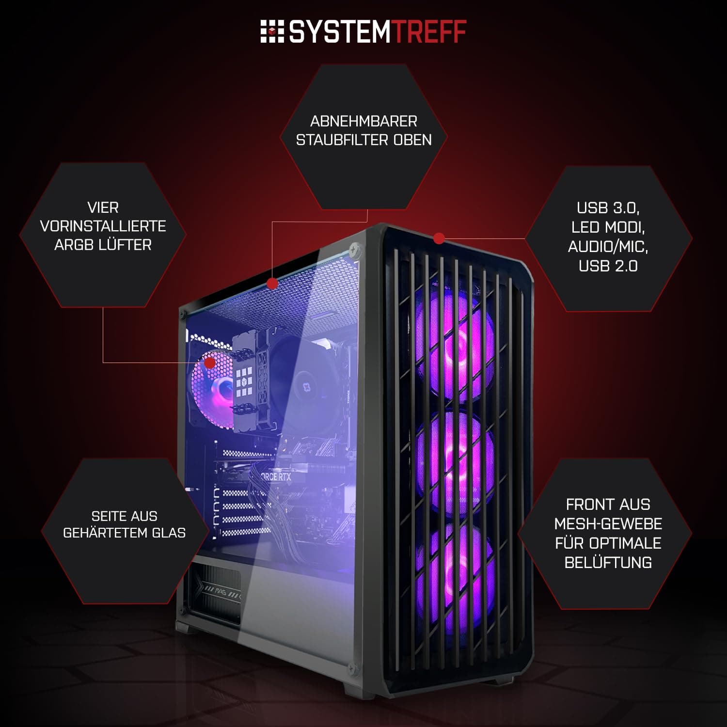 SYSTEMTREFF Gaming PC Intel Core i5-13600K 6x5.1GHz | Nvidia RTX 5060 8GB DX12 | 1TB M.2 NVMe | 32GB DDR4 RAM | Windows 11 | WLAN Desktop Computer Rechner für Gamer, Zocker & Streamer Bild 3