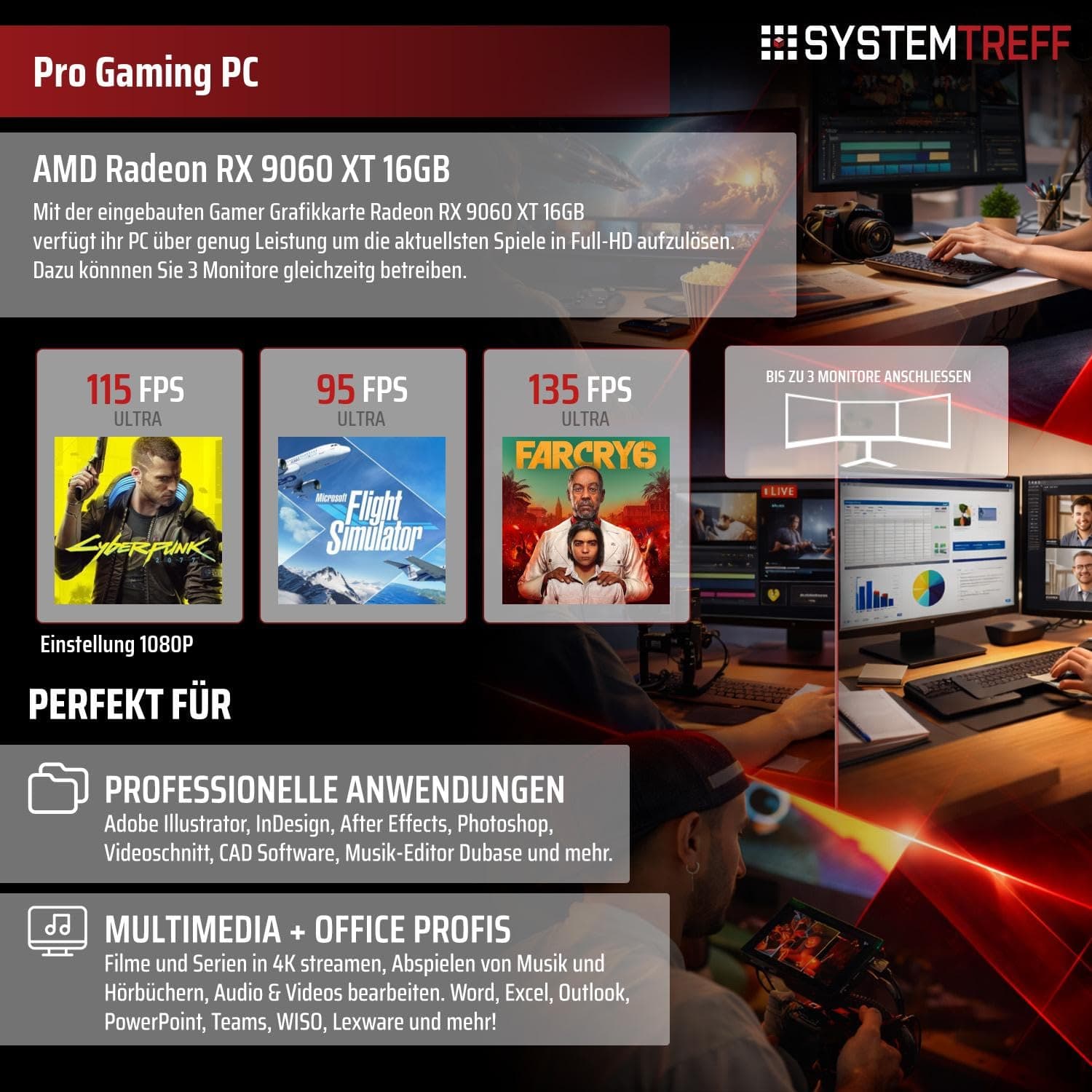 SYSTEMTREFF Gaming PC AMD Ryzen 7 9800X3D 8x5.2GHz | AMD Radeon RX 9060 XT 16GB DX12 | 1TB M.2 NVMe | 32GB DDR5 RAM | Windows 11 | WLAN Desktop Computer Rechner für Gamer, Zocker & Streamer Bild 5