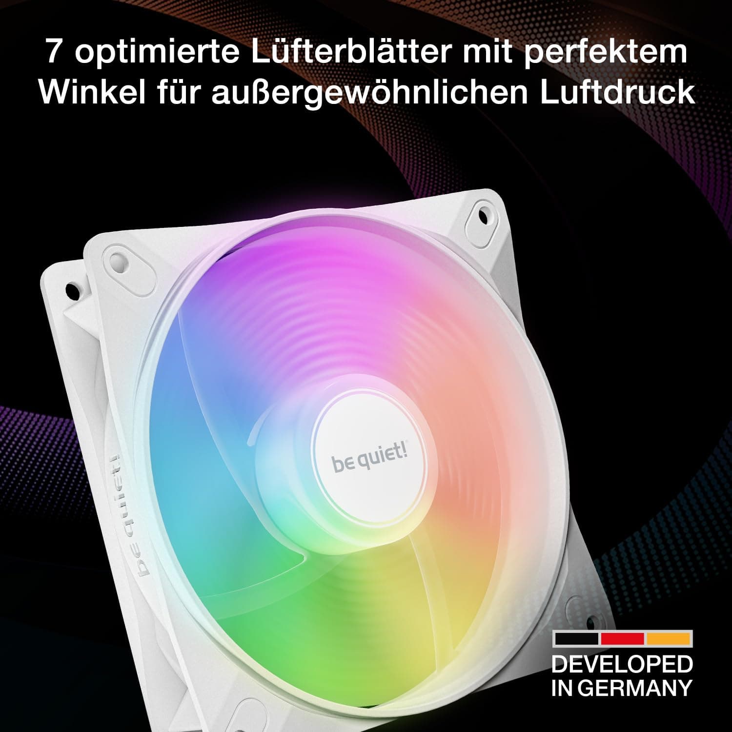 be quiet! Light Wings LX 120mm PWM Reverse White Lüfter, 7 optimierte und invertierte Lüfterblätter, außergewöhnlicher Luftdruck, ideal in der Seite oder am Boden des Gehäuses, beleuchteter Hub Bild 3