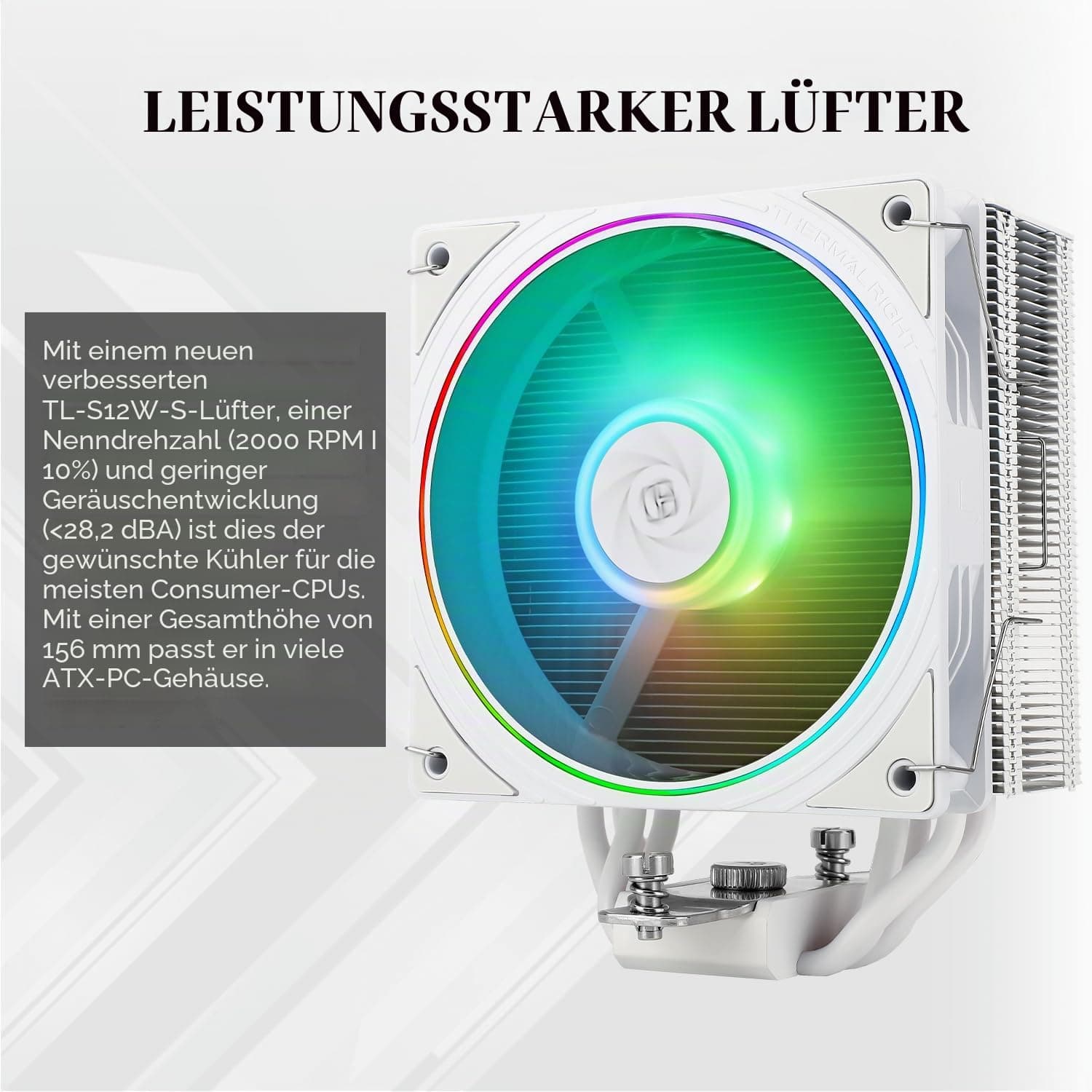 TR Assassin Spirit 120 EVO WEISS ARGB CPU-Kühler, 4 Heatpipes, TL-S12W-S PWM Schalldämpfer ARGB CPU-Lüfter Luftkühler, Unterstützung AMD AM4 /AM5&Intel 1700/1150/1151/1200 Bild 7