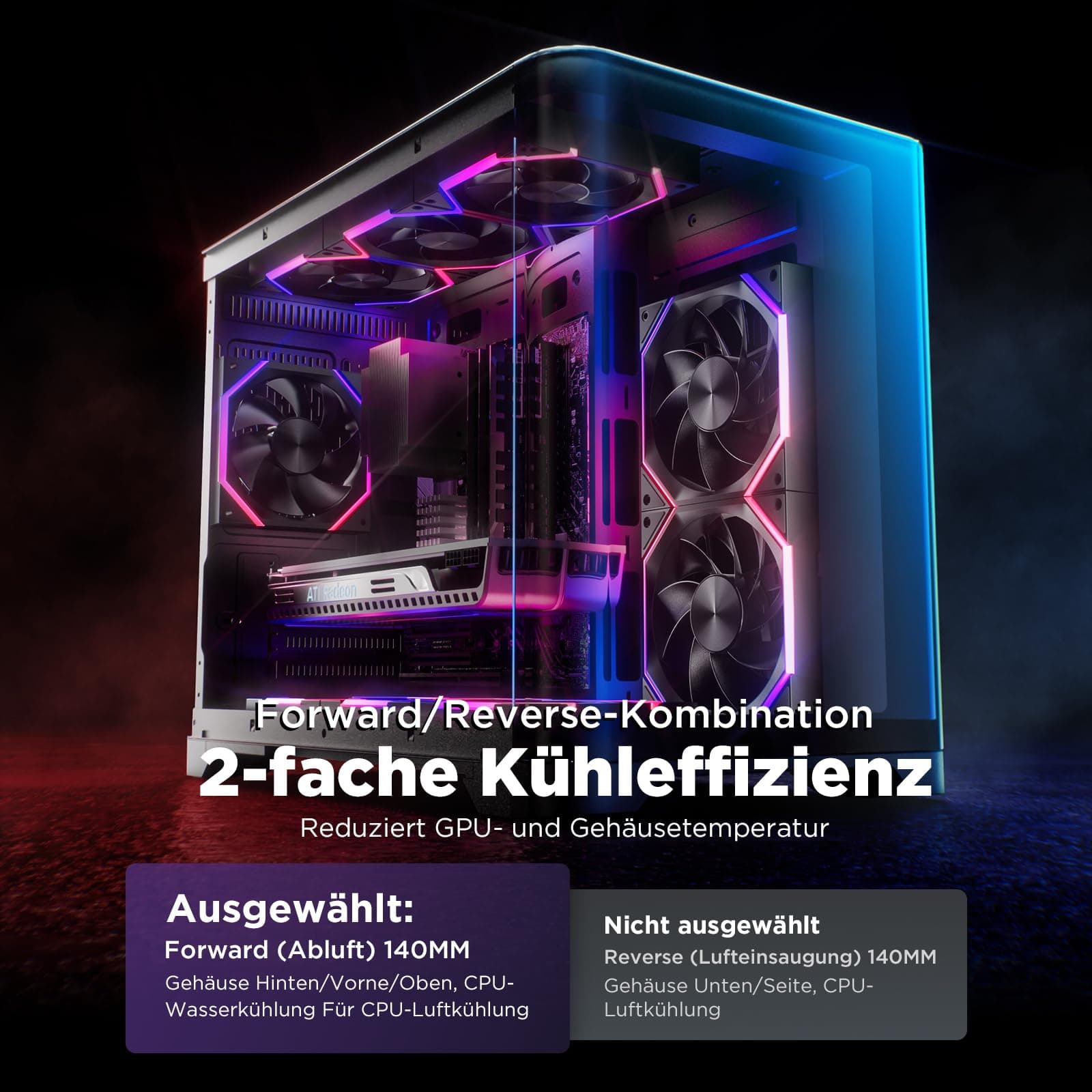AsiaHorse RGB PC Lüfter 120MM Gehäuselüfter [3 Stück] [HDB] 61,5 CFM/2000 RPM/2,16 MMH2O ARGB Lüfter 5V3PIN ARGB und 12V4PIN PWM Lüfter, 50,000 Stunden Lebensdauer Nyota-A12-Schwarz Schwarz 3 x 120MM-Forward Bild 4