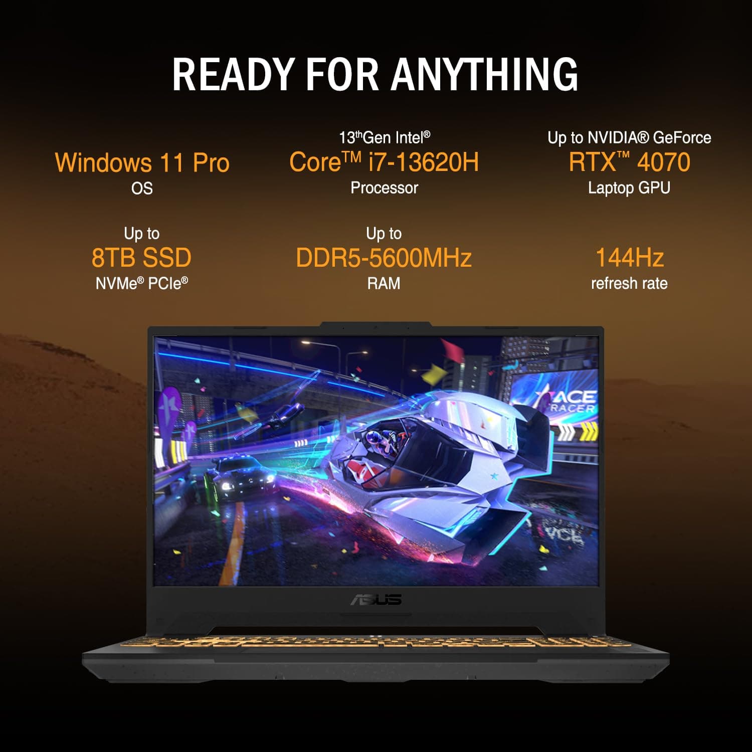 ASUS TUF 15.6 i7 RTX 4070 Premium Gaming Laptop, 39.6 cm FHD 1920 * 1080 144Hz, Intel i7-13620H (Beats Intel i9-12900), NVIDIA GeForce RTX 4070, 64GB DDR5, 2TB SSD, RGB Backlit Keyboard, Windows 11 64GB RAM | 2TB SSD Windows 11 Pro Bild 2