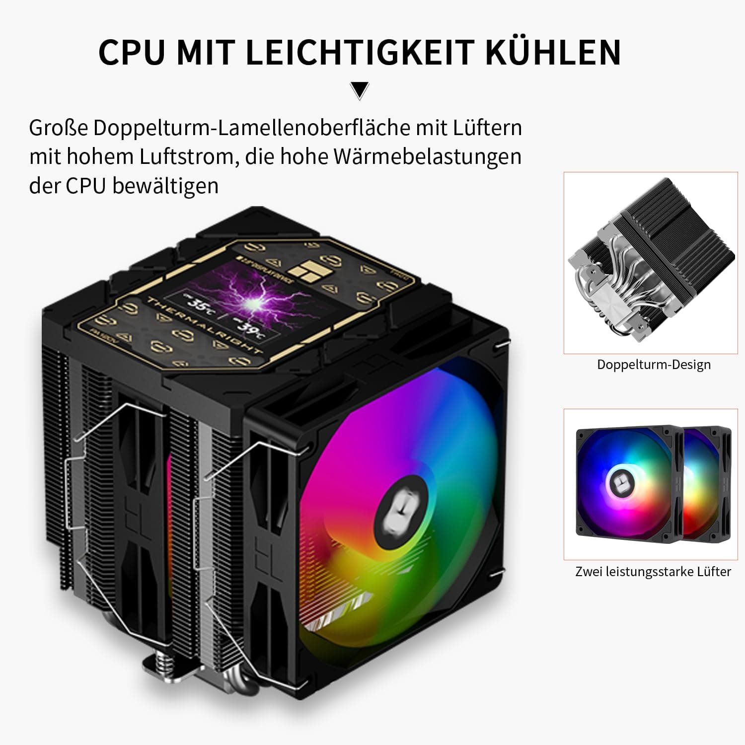 Thermalright TR Peerless Assassin 120 Vision ARGB Black CPU Luftkühler, Twin Tower Kühler, 1850U/min, 320x240 Auflösung IPS Bildschirm mit 2,8 Zoll, Kompatibel mit LGA1851/1700, AM4/AM5, 162mm Höhe Schwarz-PA120 VISION ARGB BLACK Bild 7