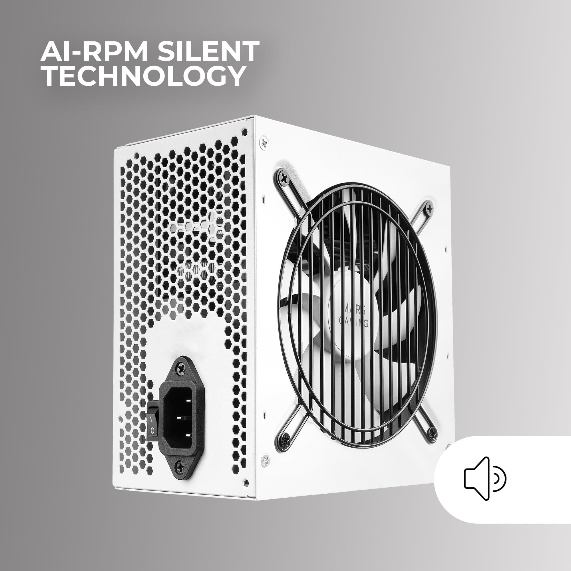 Mars Gaming MPB550, PC-Netzteil 550W ATX, 6 Jahre Garantie, 80Plus Bronze 230V EU, 90% Wirkungsgrad, 120mm FDB Lüfter mit AI-RPM Technologie und Anti-Vibrationssystem, Weiß MPB550W Bild 7