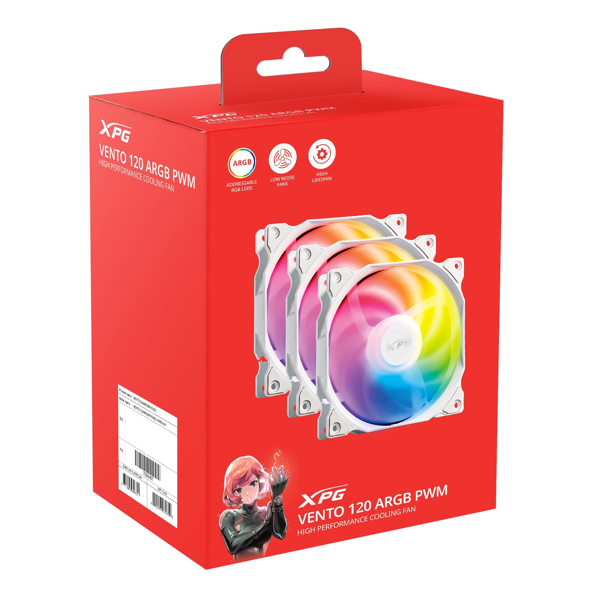 XPG Vento 120 ARGB Gehäuselüfter – 120mm, 45,3 CFM, 1200 RPM, 9 adressierbare RGB-LEDs, Rifle Bearing, 3-Pin, leise 23 dBA, kompatibel mit ASUS Aura Sync, MSI Mystic Light, Gigabyte RGB Fusion Bild 5