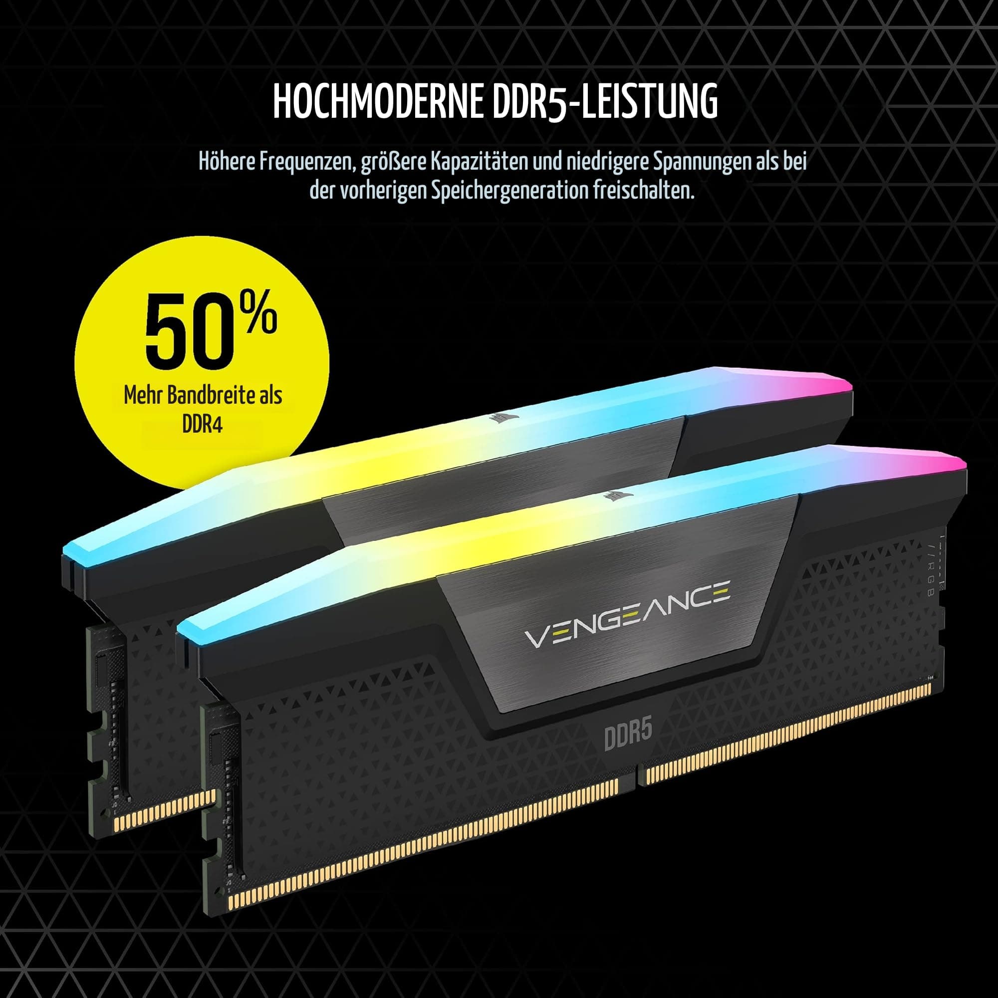 CORSAIR Vengeance RGB DDR5 RAM 64GB (2x32GB) Bis zu 5600MHz CL40 Intel XMP 3.0 Desktop-Arbeitsspeicher – Schwarz (CMH64GX5M2B5600C40) Bild 5