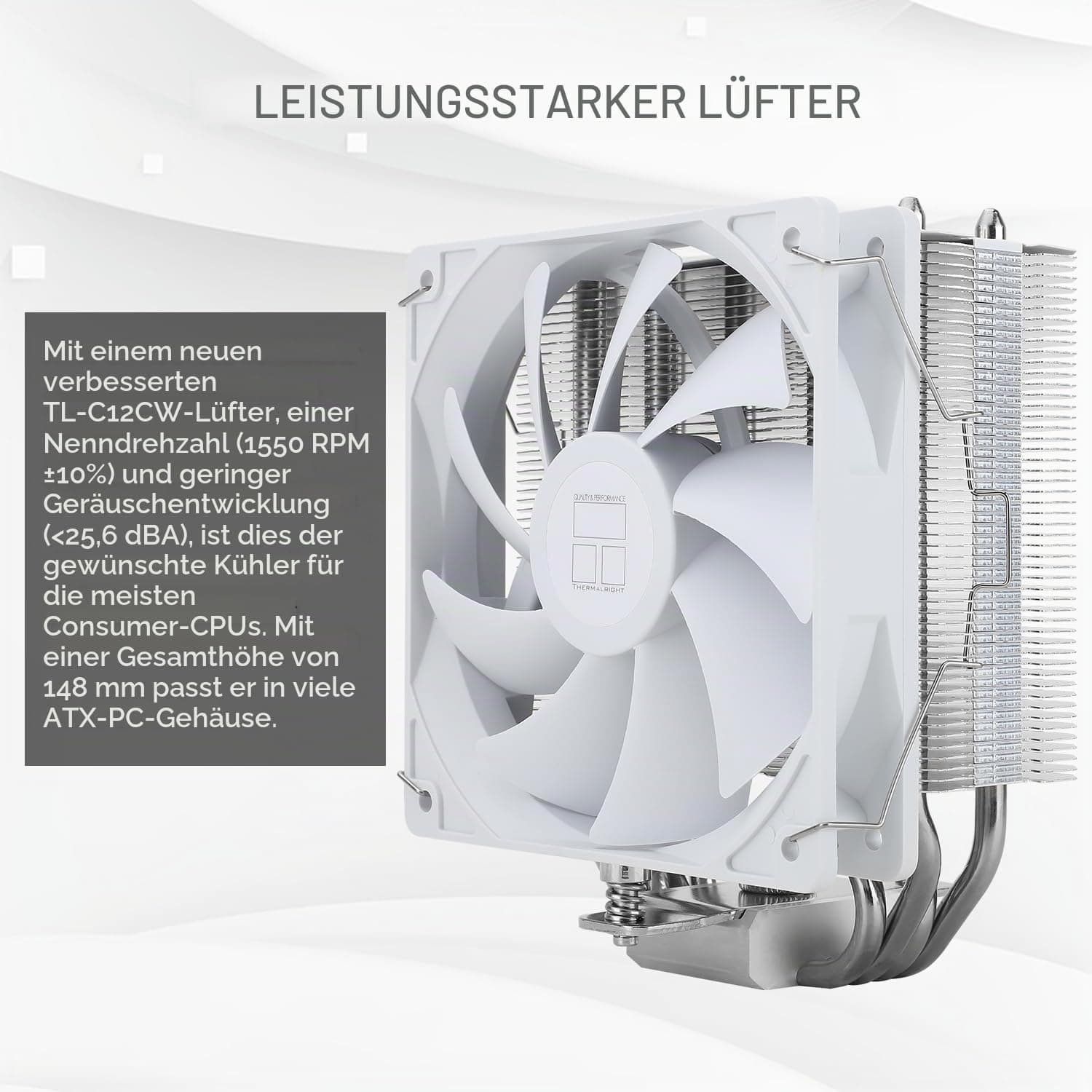 Thermalright Assassin X 120 SE Weiß CPU Luftkühler, 4 Heat Pipes, TL-C12CW PWM Leise Fan CPU Kühler mit S-FDB Lager, Für AMD AM4 AM5/Intel LGA1700/1150/1151/1155/1156/1200 Bild 3