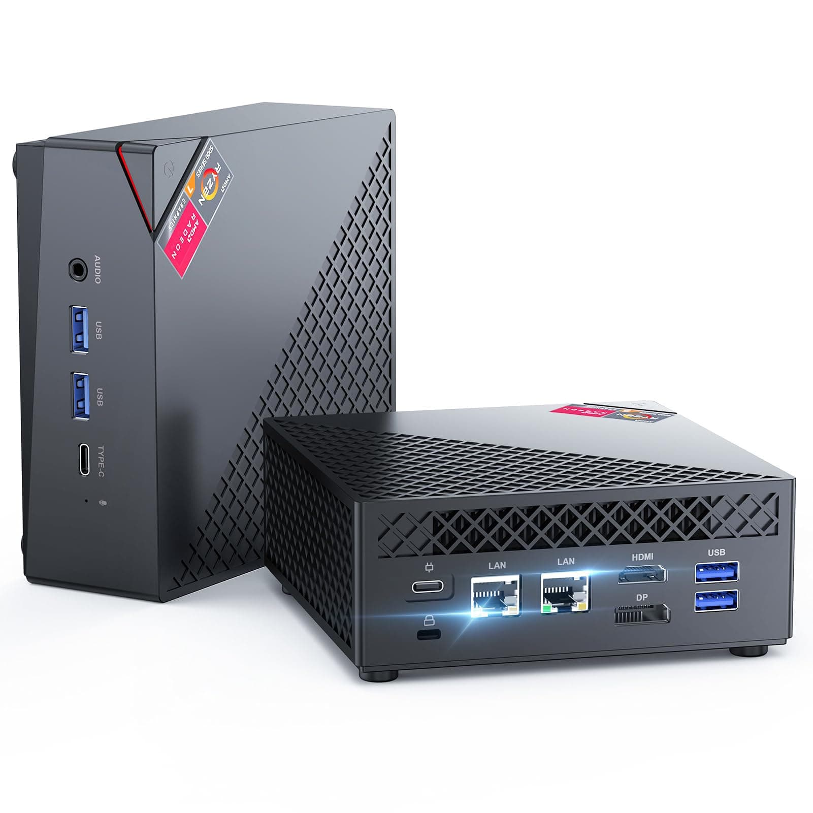 NiPoGi AM06 PRO Mini PC АMD Ryzen 5 7430U(6C/12T, bis zu 4,3 GHz), 16GB DDR4 512GB M.2 SSD Mini Desktop Computer WiFi 6, Dual LAN, DP/HDMI/Type-C 4K Triple Display Mini-PC mit VESA für Schule/Büro. Schwarz R5 7430U/ 16 + 512