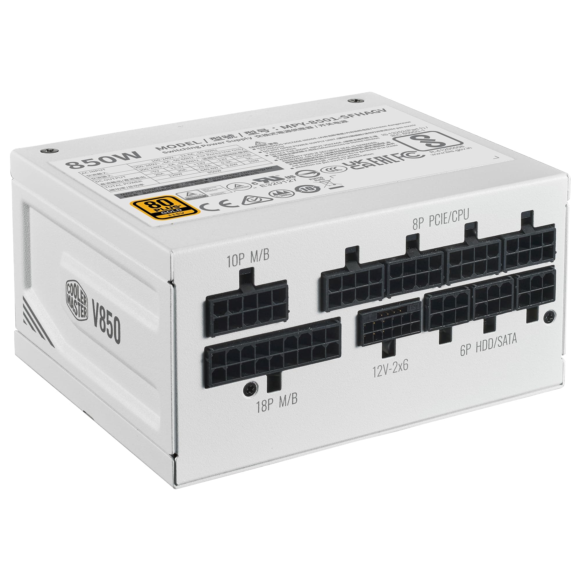 Cooler Master V850 SFX Gold ATX 3.1, EU-Stecker – 850 W 80 Plus Gold PC-Netzteil, vollmodulares Netzteil, SFF/mini-ITX-Netzteil, 92-mm-FDB-Lüfter, PCIe-5.1-Kabel, SFX-auf-ATX-Halterung - Weiß Bild 3