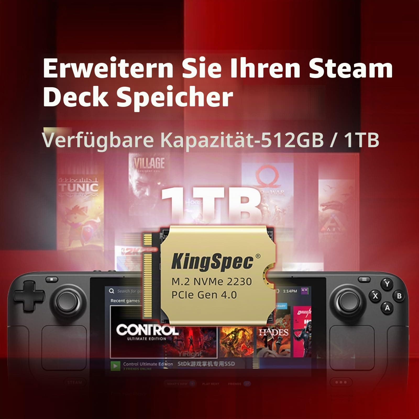 KingSpec XF-2230 2TB SSD M.2 2230 PCIe 4.0, NVMe SSD Gen 4x4 mit Wärmesenke, bis zu 5000MB/s Internes Solid State Drives, kompatibel mit Desktop/Laptop/Steam Deck/ROG Ally/Surface Pro Bild 7