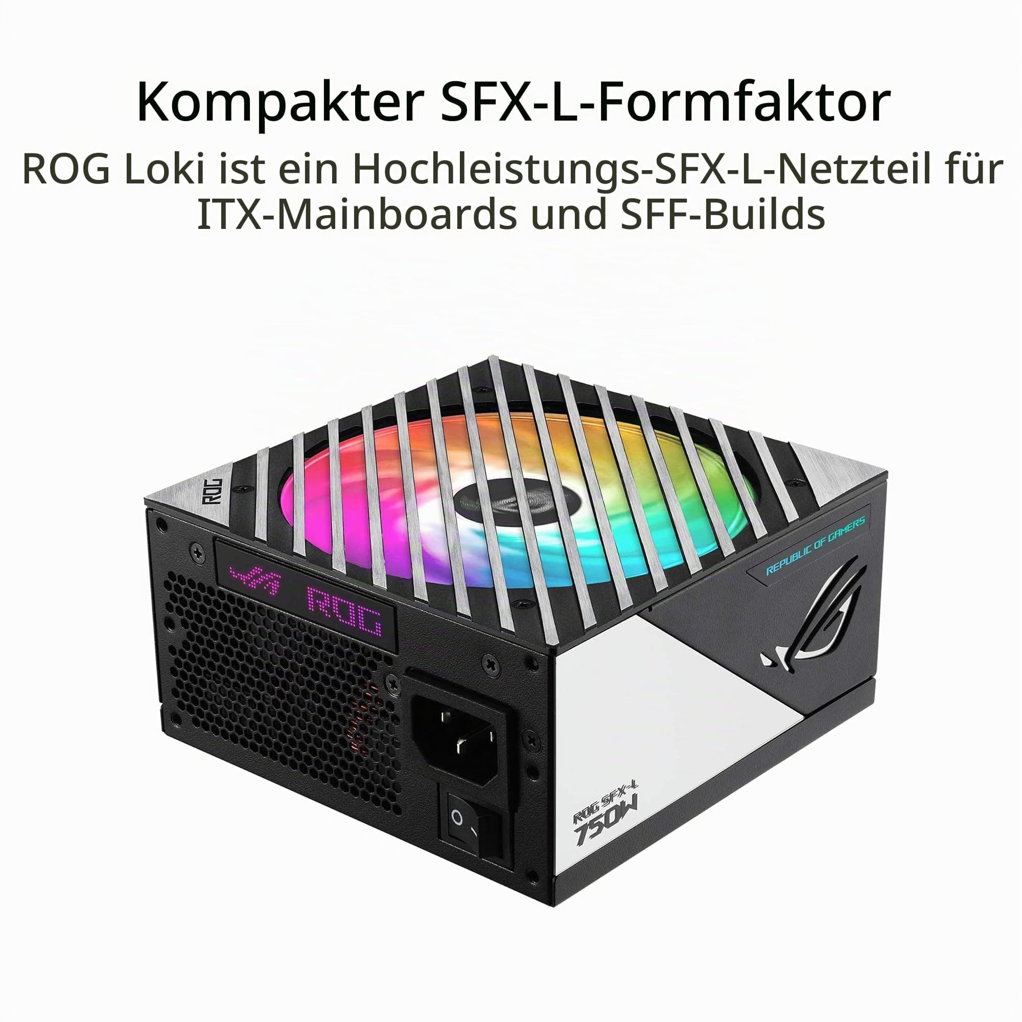 ASUS ROG Loki SFX-L 750W Platinum vollmodulares Gaming Netzteil (Vollmodulares Netzteil, 120mm PWM ARGB Lüfter, Aura Sync, Cybenetics Platinum Zertifizierung, ATX 3.1, PCIE 5.1, 12V-2x6 Connector) Bild 8