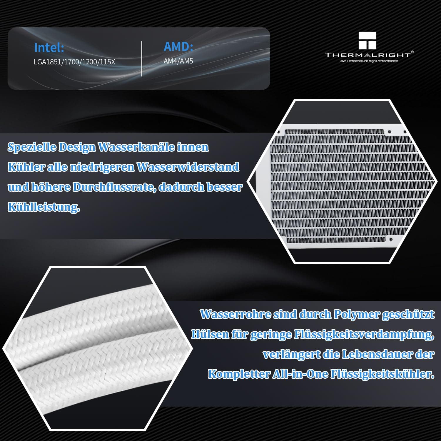 THERMALRIGHT Aqua Elite 360 Weiß ARGB Flüssig-CPU-Kühler, 360 AIO Kühlreihengröße, 3 x 120mm PWM-Lüfter, für AM4/AM5, Intel LGA1150/1151/1155/1156/1200/1851/1700 360mm White Bild 4