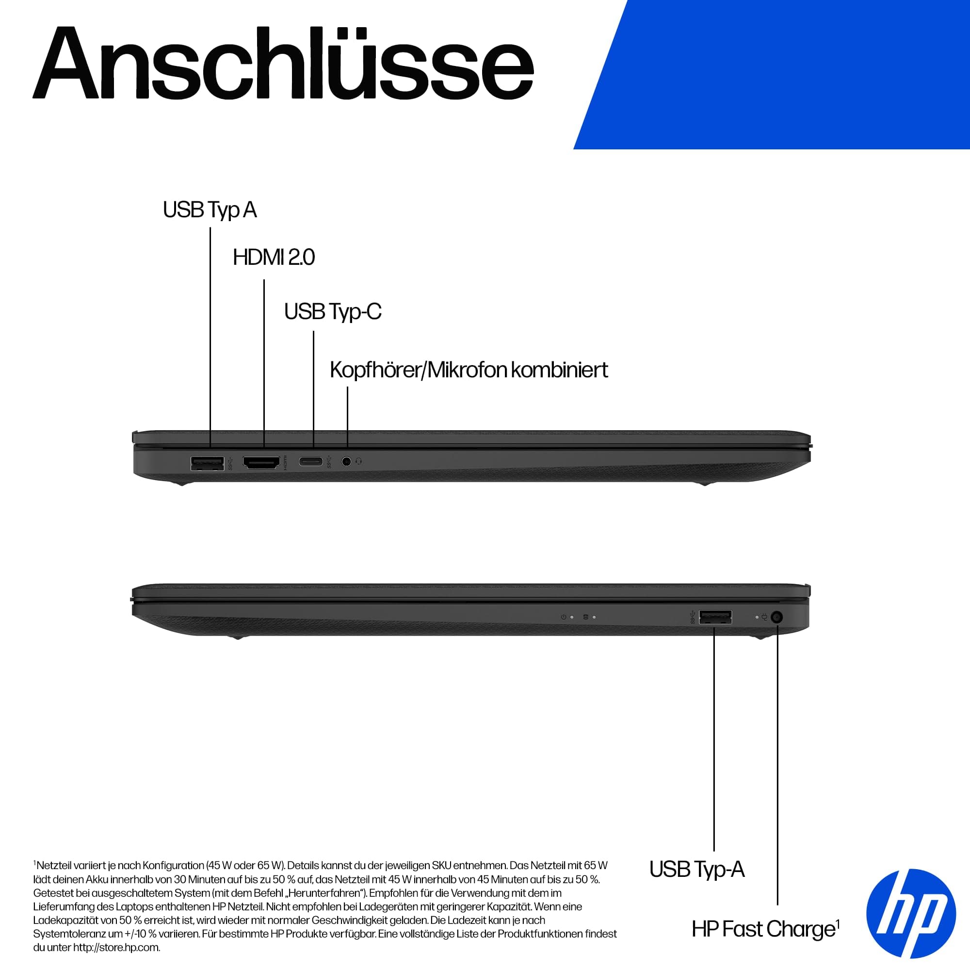 HP Laptop mit 17,3" FHD Display, AMD Ryzen 3 7320U, 8 GB DDR5 RAM, 512 GB SSD, AMD Radeon Grafik, Windows 11, QWERTZ, Schwarz inkl. 25 GB Dropbox-Speicher für 12 Monate AMD Ryzen 3 7320U + 8 GB DDR5 RAM + 512 GB SSD Copilot Keyboard Schwarz Bild 4