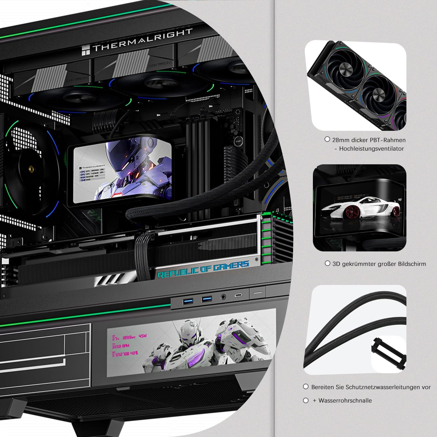 TR-Thermalright Wonder Vision 360 Turbo ARGB Black Liquid CPU Kühler, 6,67'' 3D Curved Bildschirm mit 2400x1080 Auflösung-Magnetisch, 360mm Aio Schwarz, für AM5,LGA1851/1700 Bild 3
