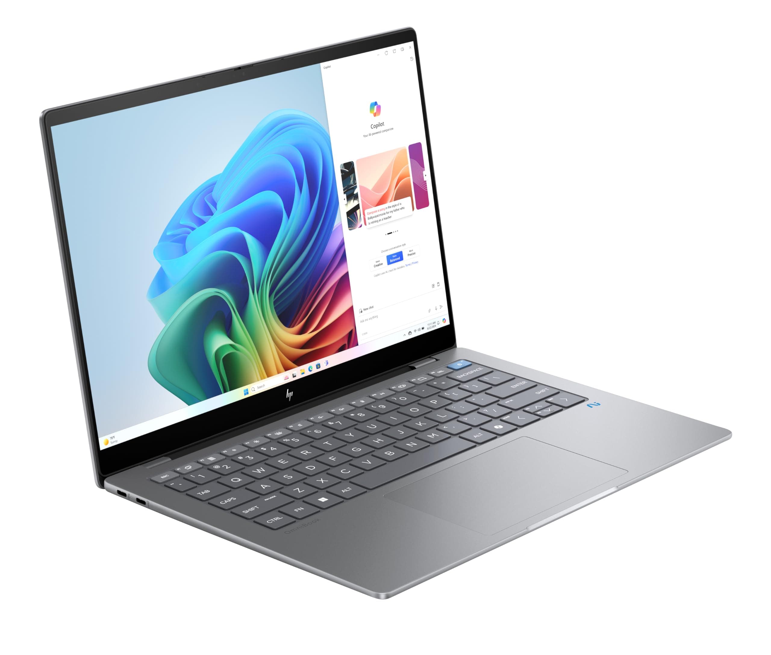 HP OmniBook X Next Gen AI Laptop | Qualcomm Snapdragon X Elite X1E-78-100 (12C) mit dedizierte NPU für KI | 45 NPU Tops | Copilot+ PC | 14" 2,2K Touchscreen | 16 GB RAM | 1TB SSD | Win11 | Silber QC Snapdragon X1E-78-100