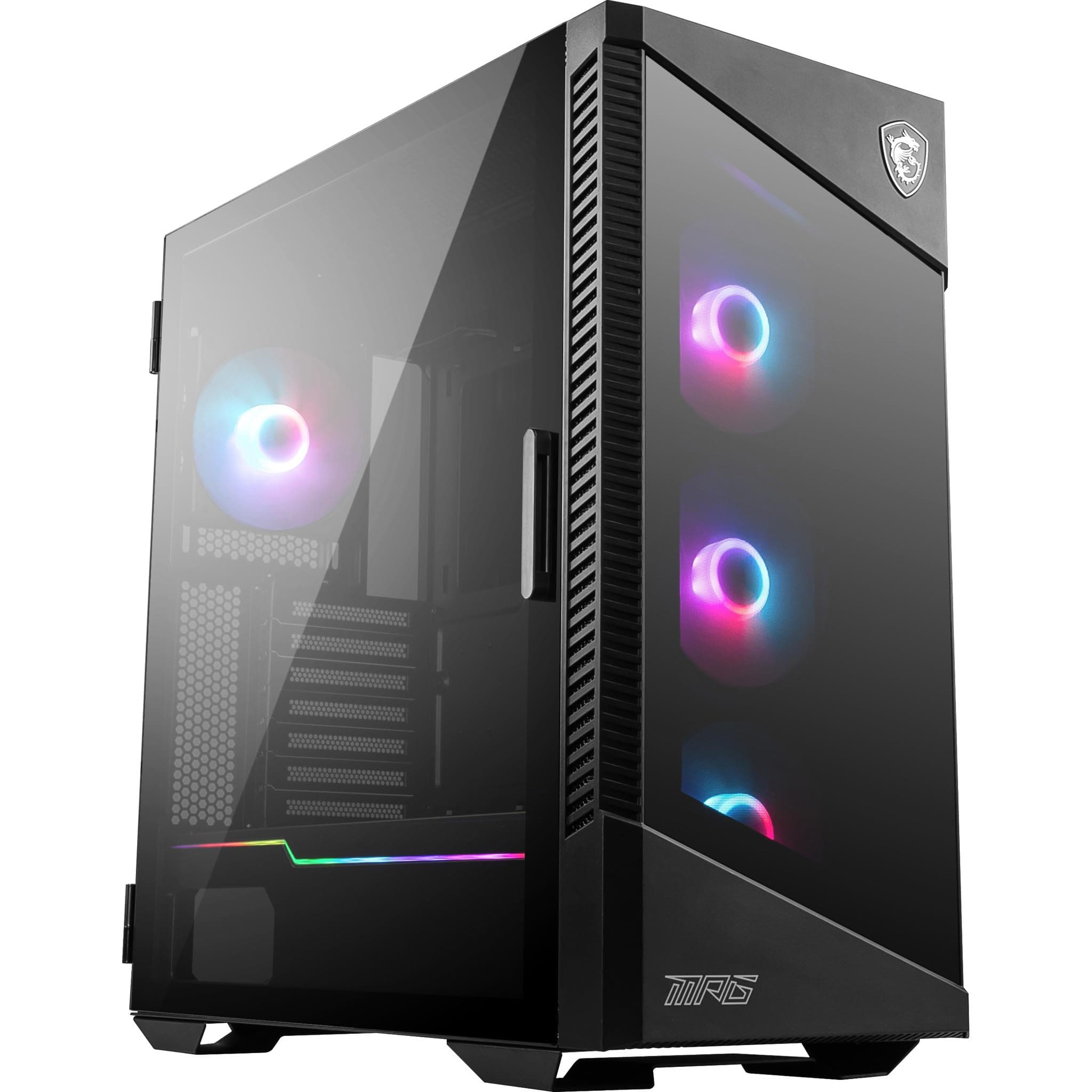 MSI MPG Velox 100R Mid-Tower PC-Gehäuse, geeignet für E-ATX Mainboards, Front aus gehärtetem Glas, 4X 120mm ARGB-Lüfter, Mystic Light, unterstützt 2X 360mm-Kühler & seitliche Lufteinlässe Bild 2